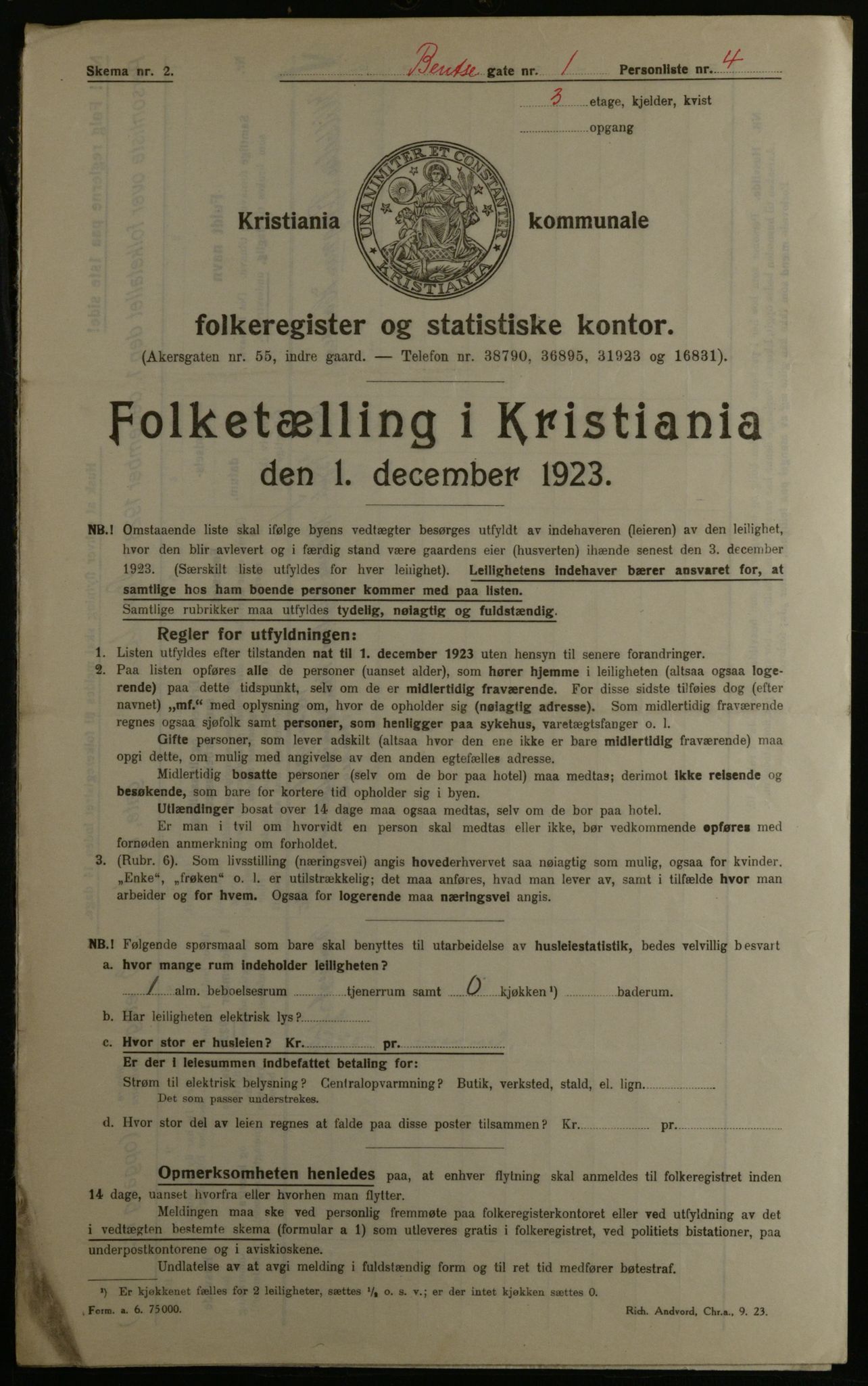 OBA, Municipal Census 1923 for Kristiania, 1923, p. 4343