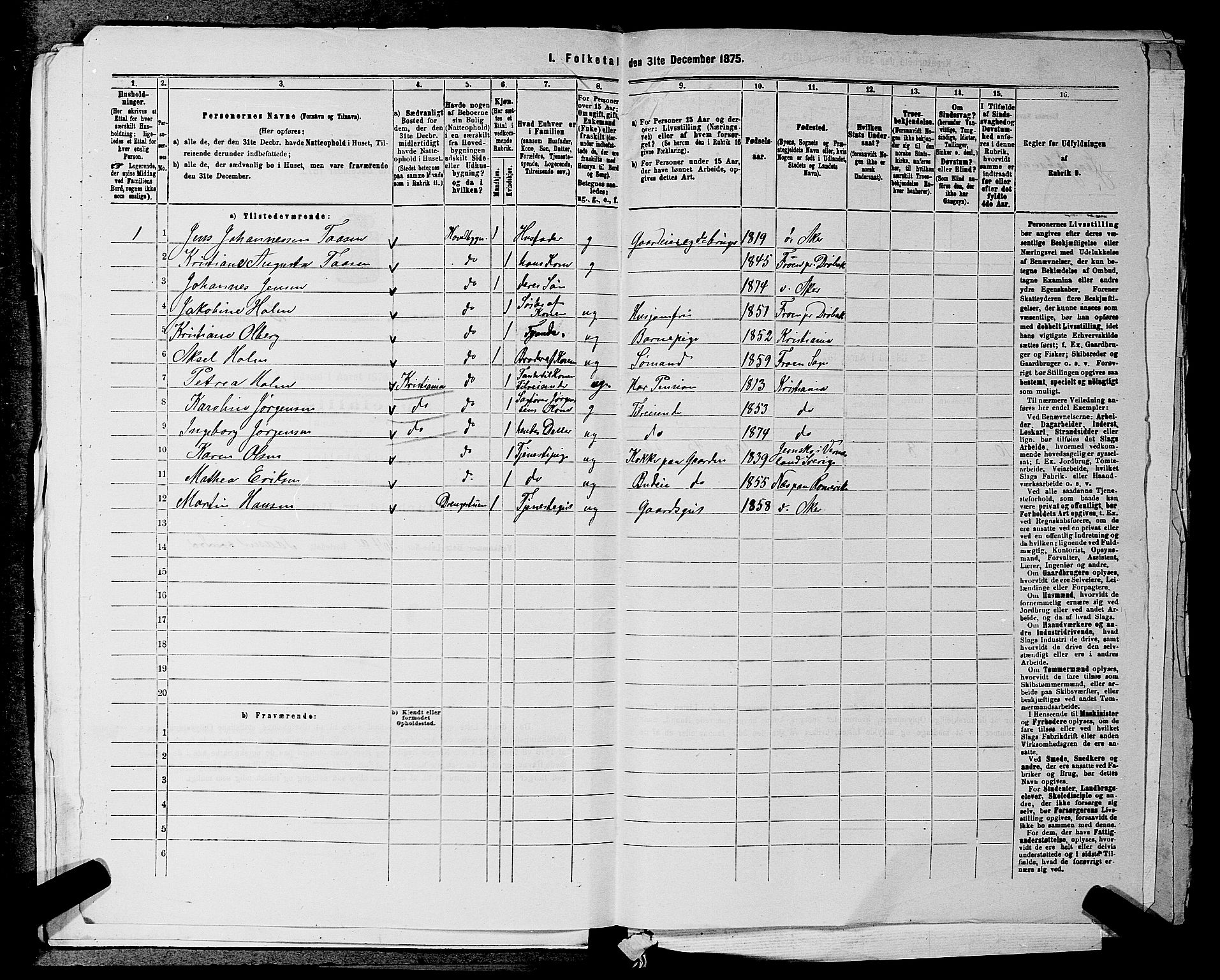 RA, 1875 census for 0218aP Vestre Aker, 1875, p. 1864