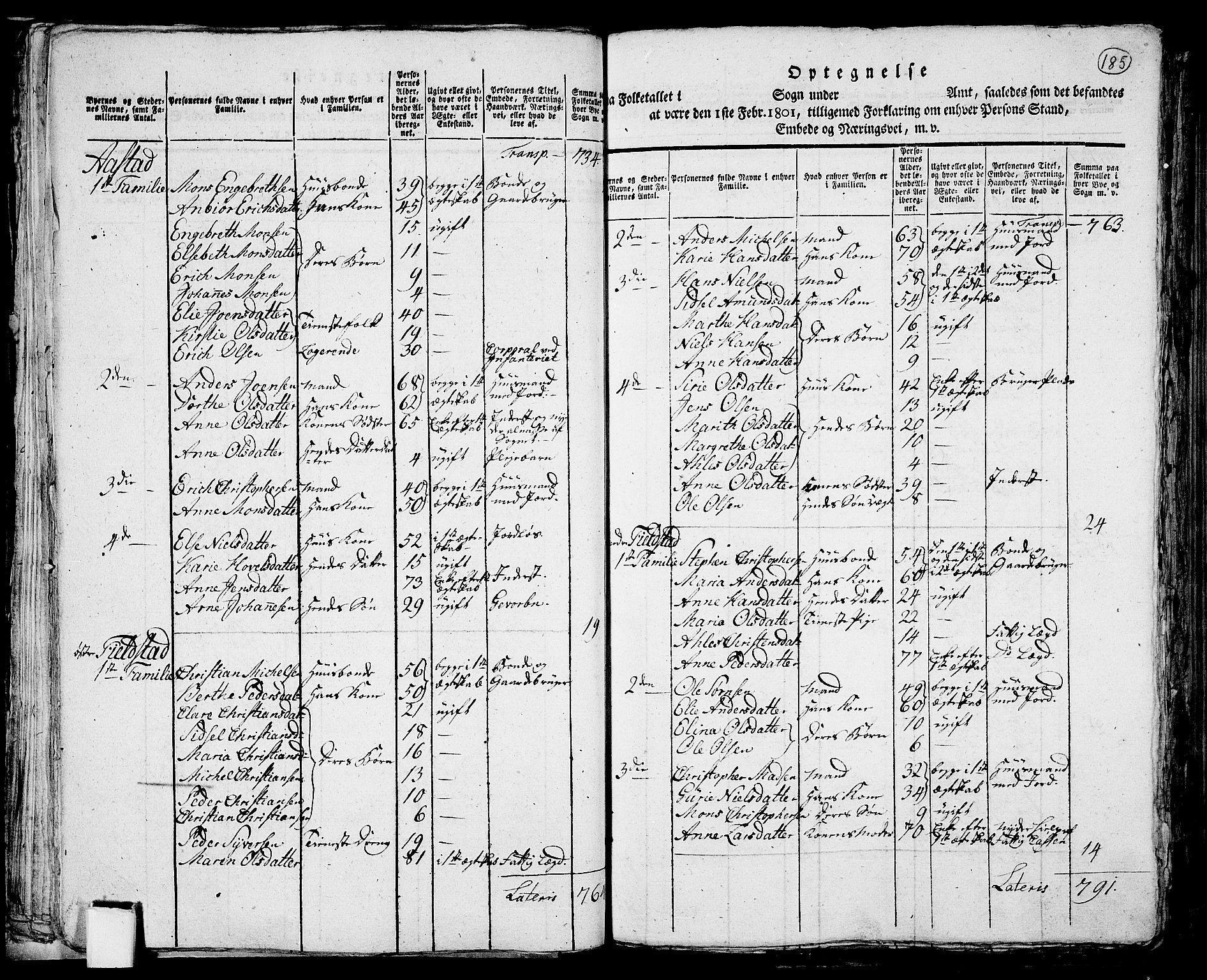 RA, 1801 census for 0412P Ringsaker, 1801, p. 184b-185a