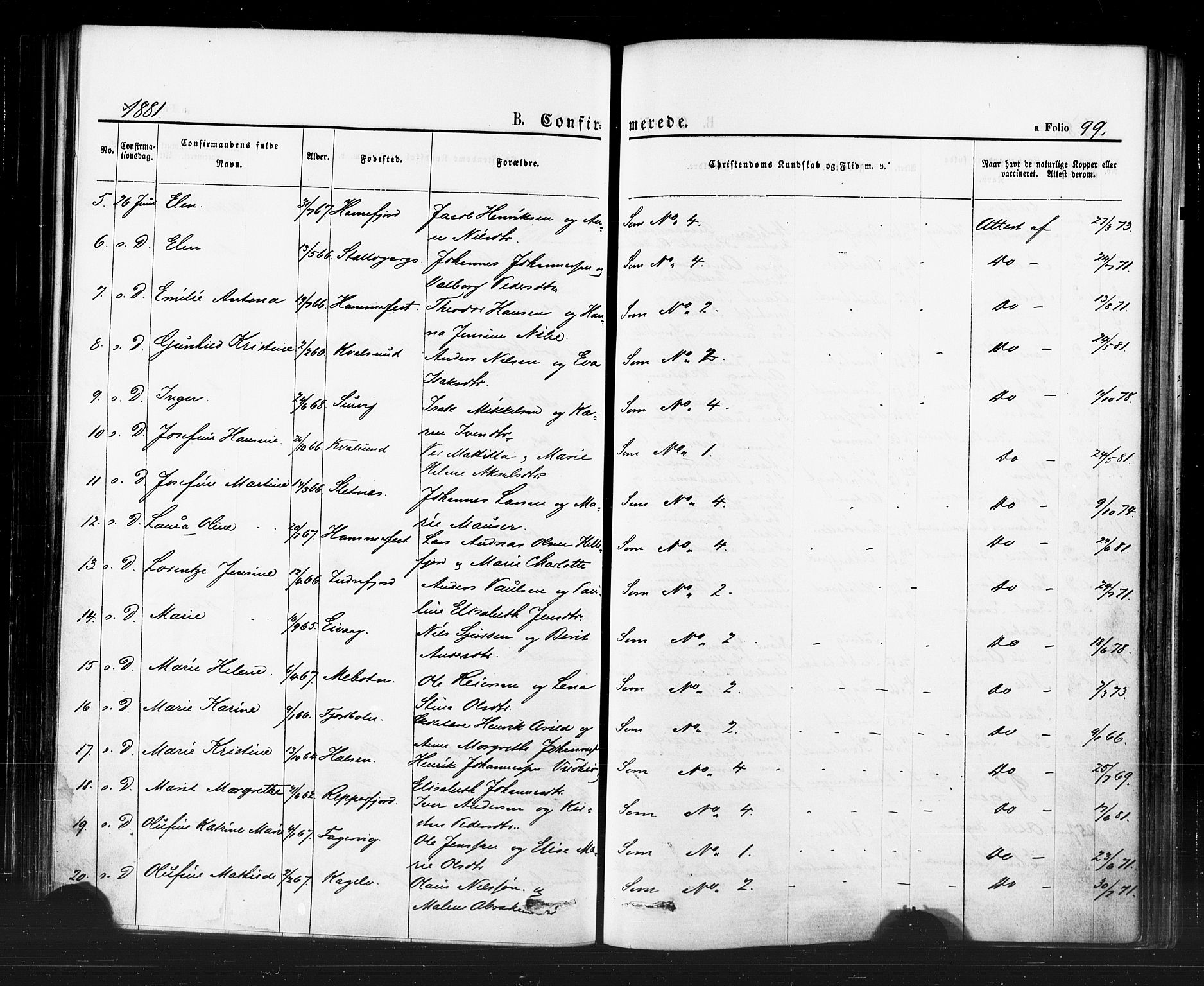 Hammerfest sokneprestkontor, AV/SATØ-S-1347/H/Ha/L0007.kirke: Parish register (official) no. 7, 1869-1884, p. 99