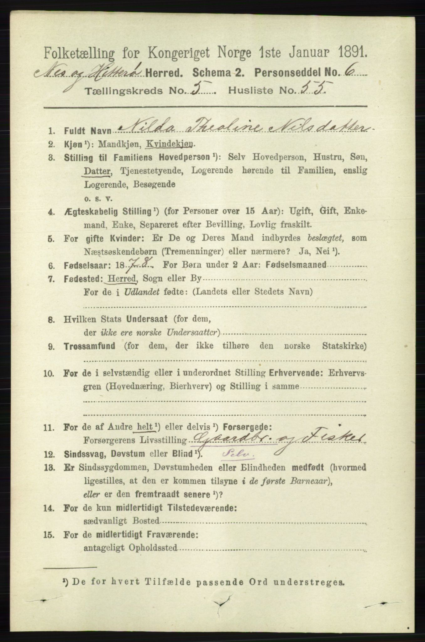 RA, 1891 census for 1043 Hidra og Nes, 1891, p. 2139