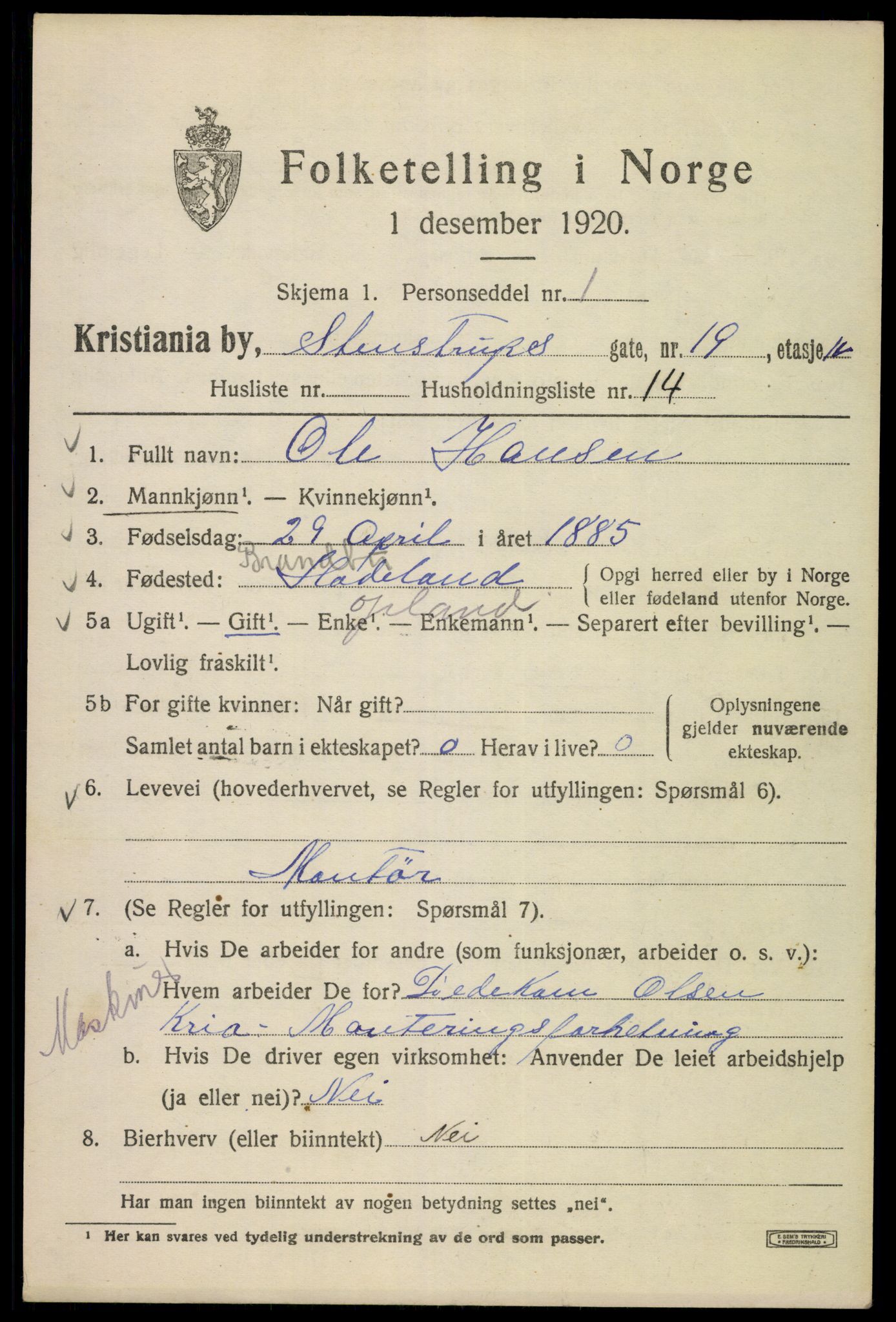 SAO, 1920 census for Kristiania, 1920, p. 539261