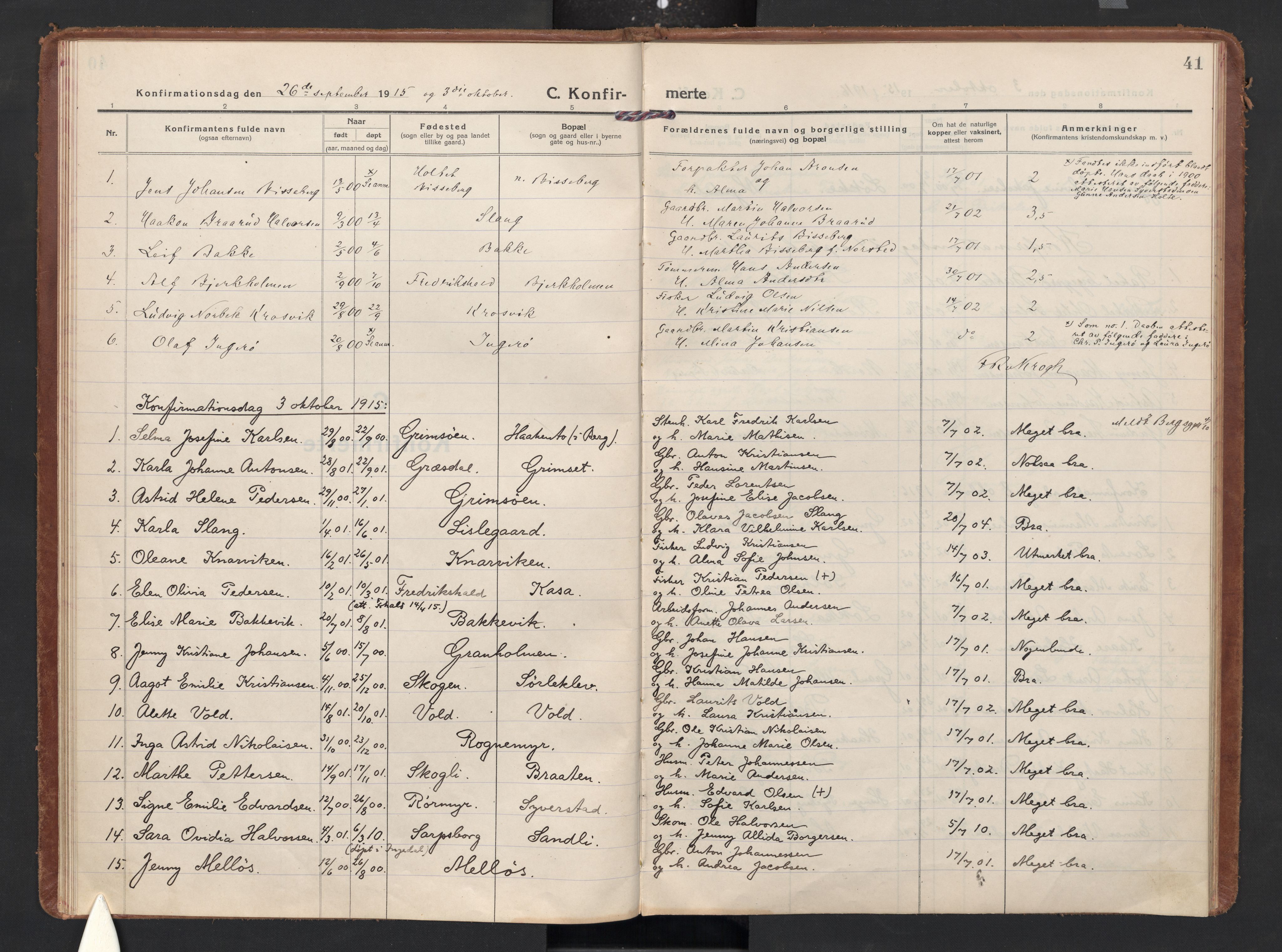 Skjeberg prestekontor Kirkebøker, SAO/A-10923/F/Fc/L0003: Parish register (official) no. III 3, 1915-1926, p. 41