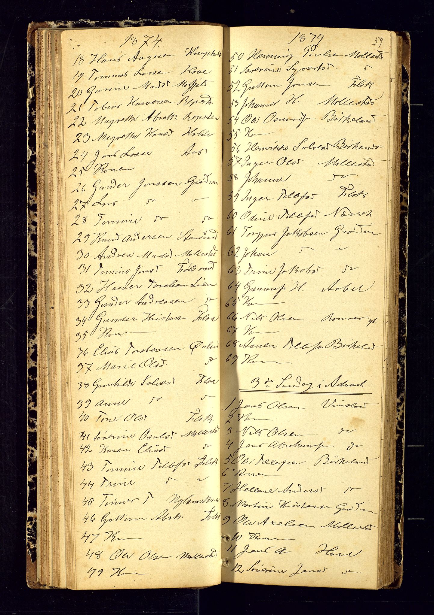Birkenes sokneprestkontor, SAK/1111-0004/F/Fc/L0006: Communicants register no. C-6, 1872-1880, p. 59