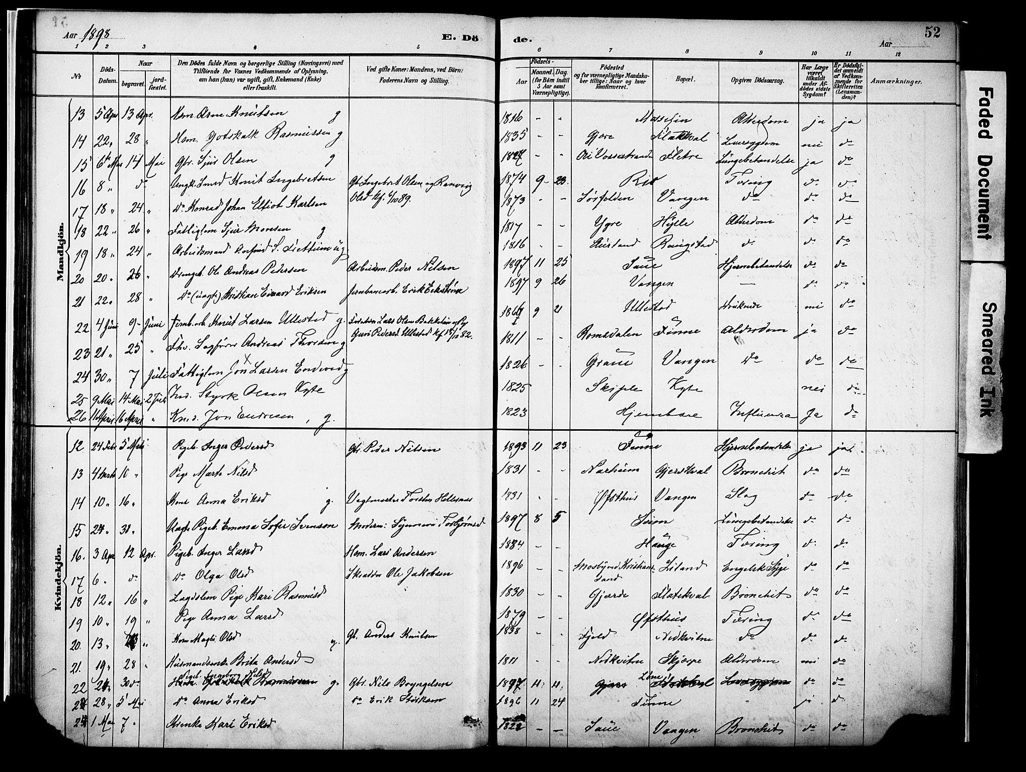 Voss sokneprestembete, SAB/A-79001/H/Haa: Parish register (official) no. A 22, 1887-1909, p. 52