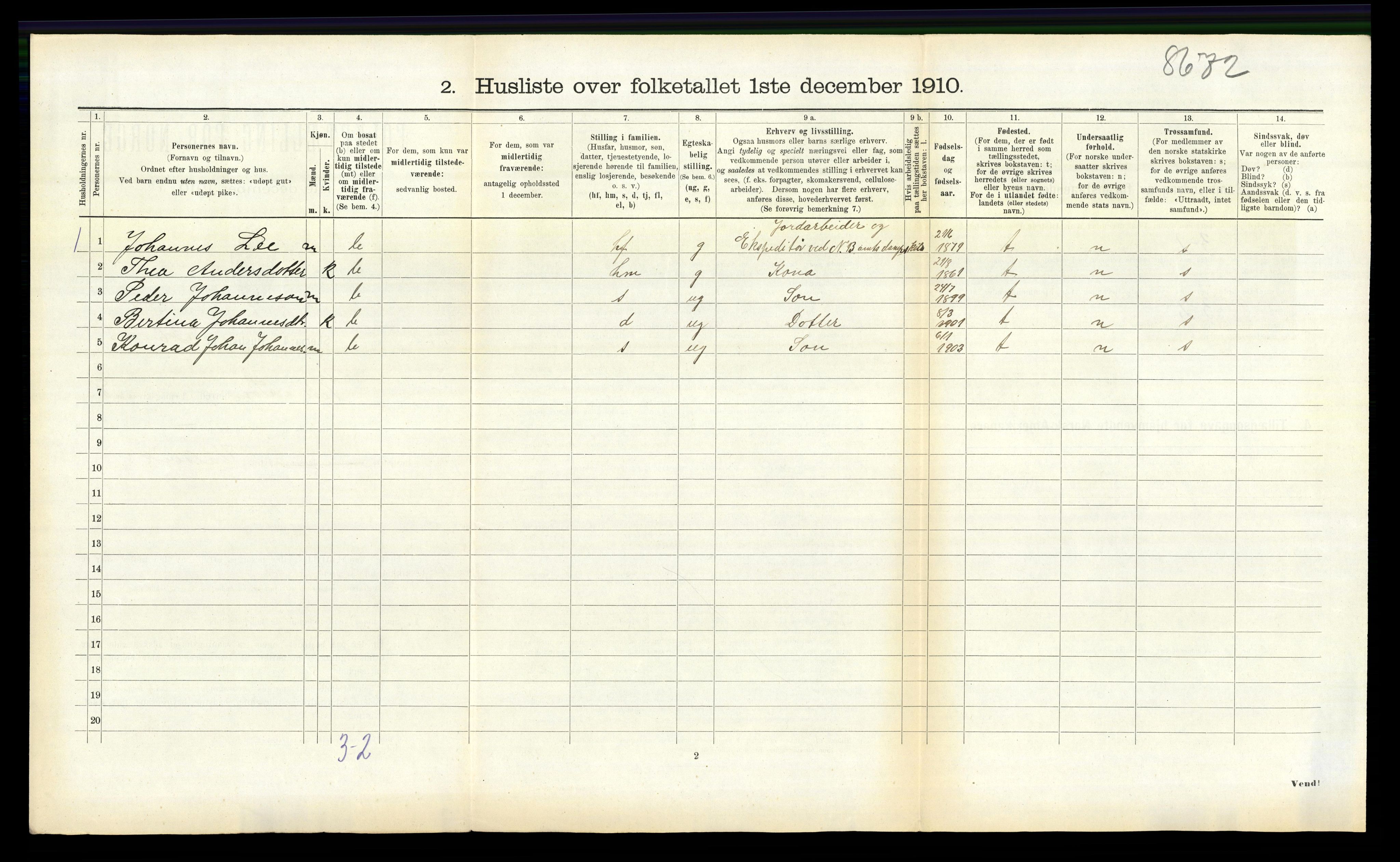 RA, 1910 census for Vik, 1910, p. 952