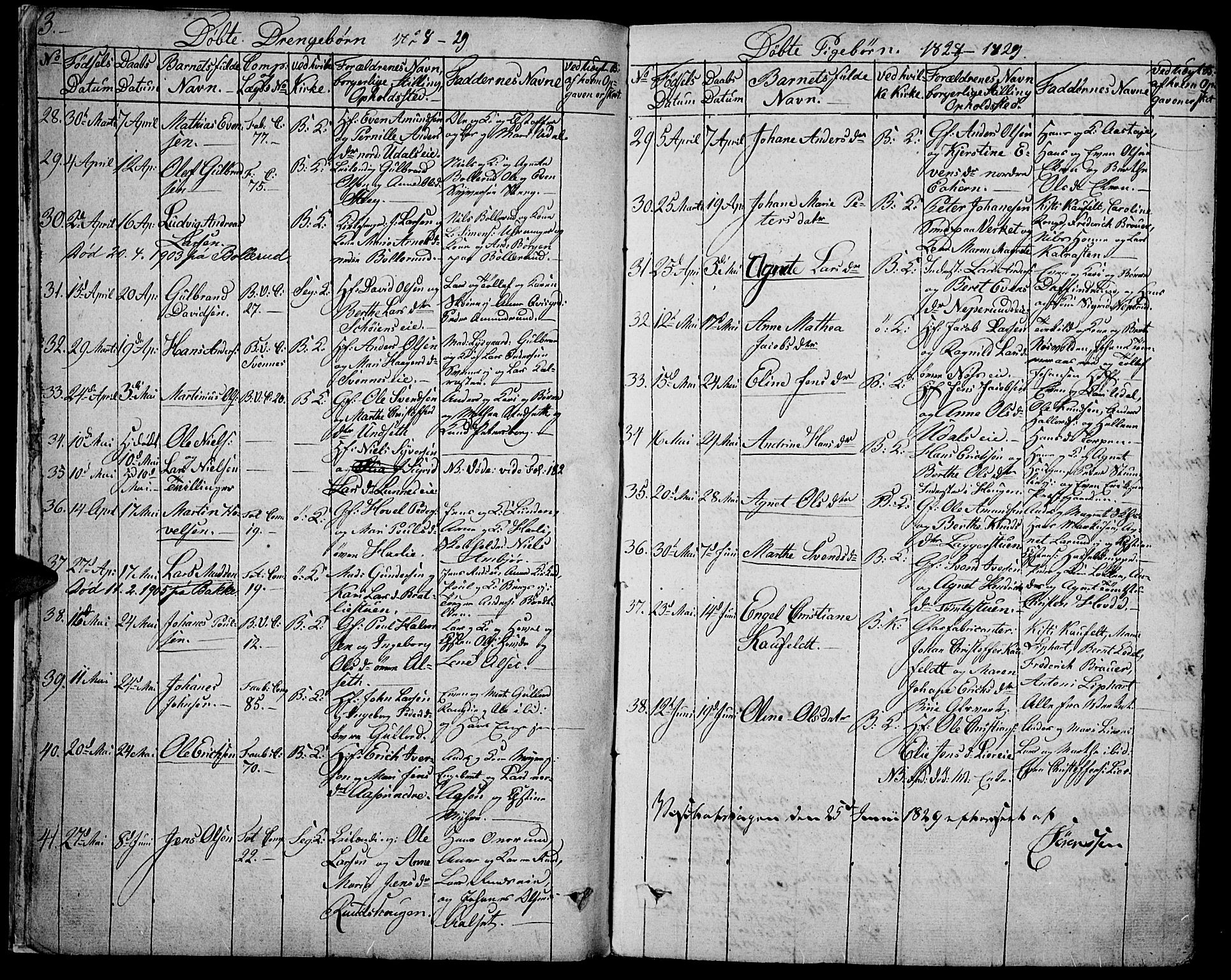 Biri prestekontor, AV/SAH-PREST-096/H/Ha/Haa/L0004: Parish register (official) no. 4, 1829-1842, p. 3