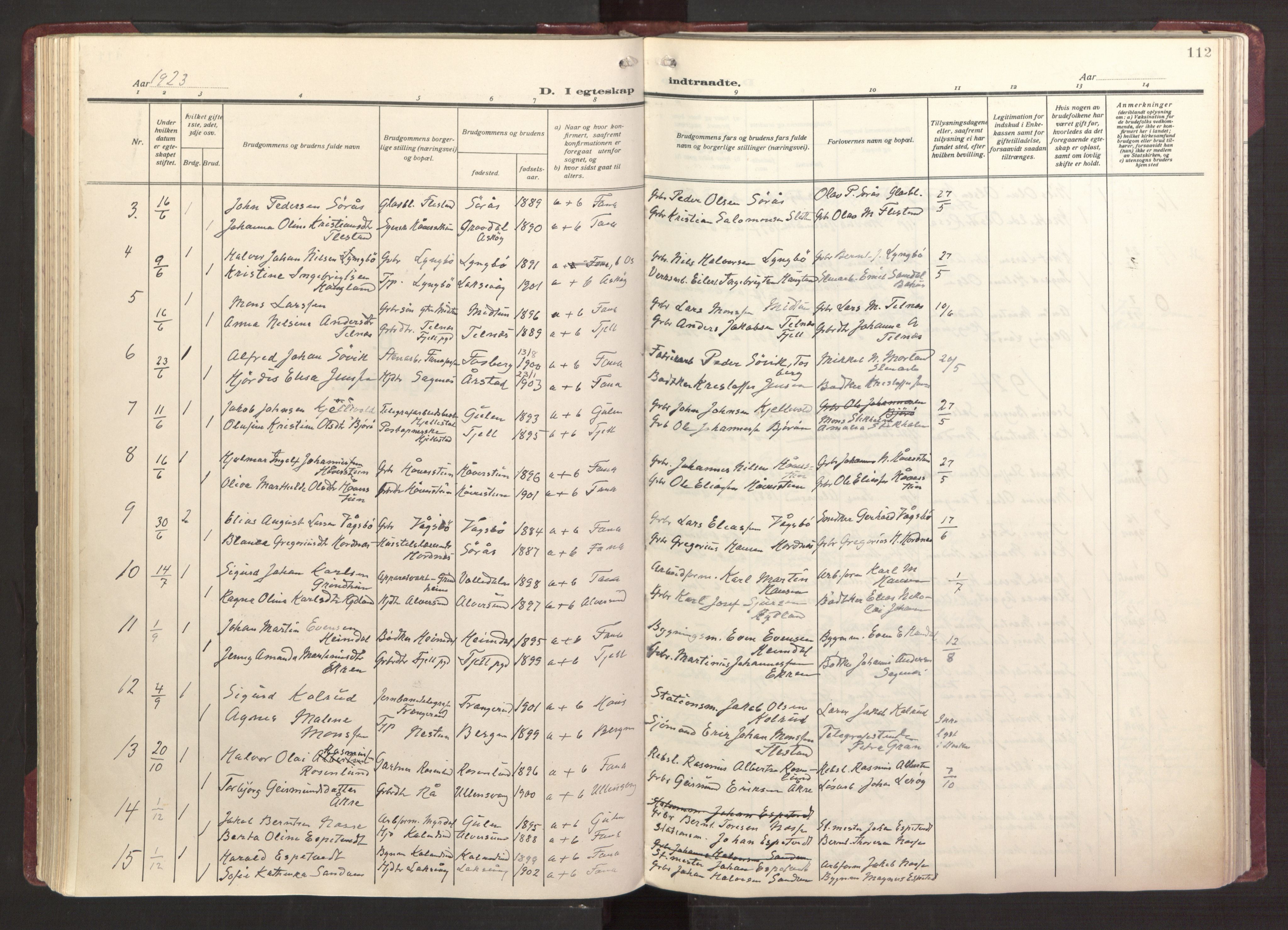 Fana Sokneprestembete, SAB/A-75101/H/Haa/Haab/L0006: Parish register (official) no. B 6, 1923-1967, p. 112