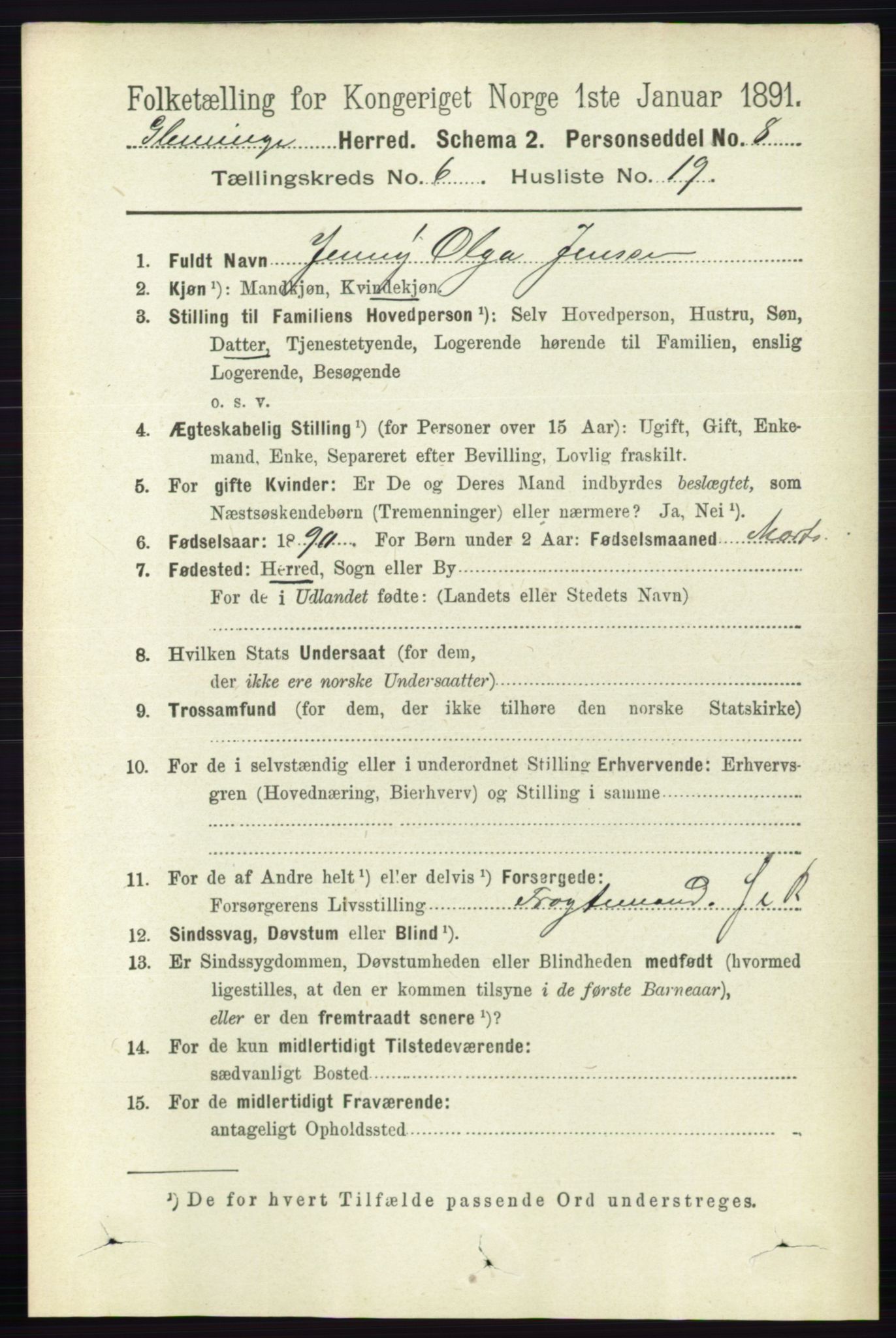 RA, 1891 census for 0132 Glemmen, 1891, p. 7659