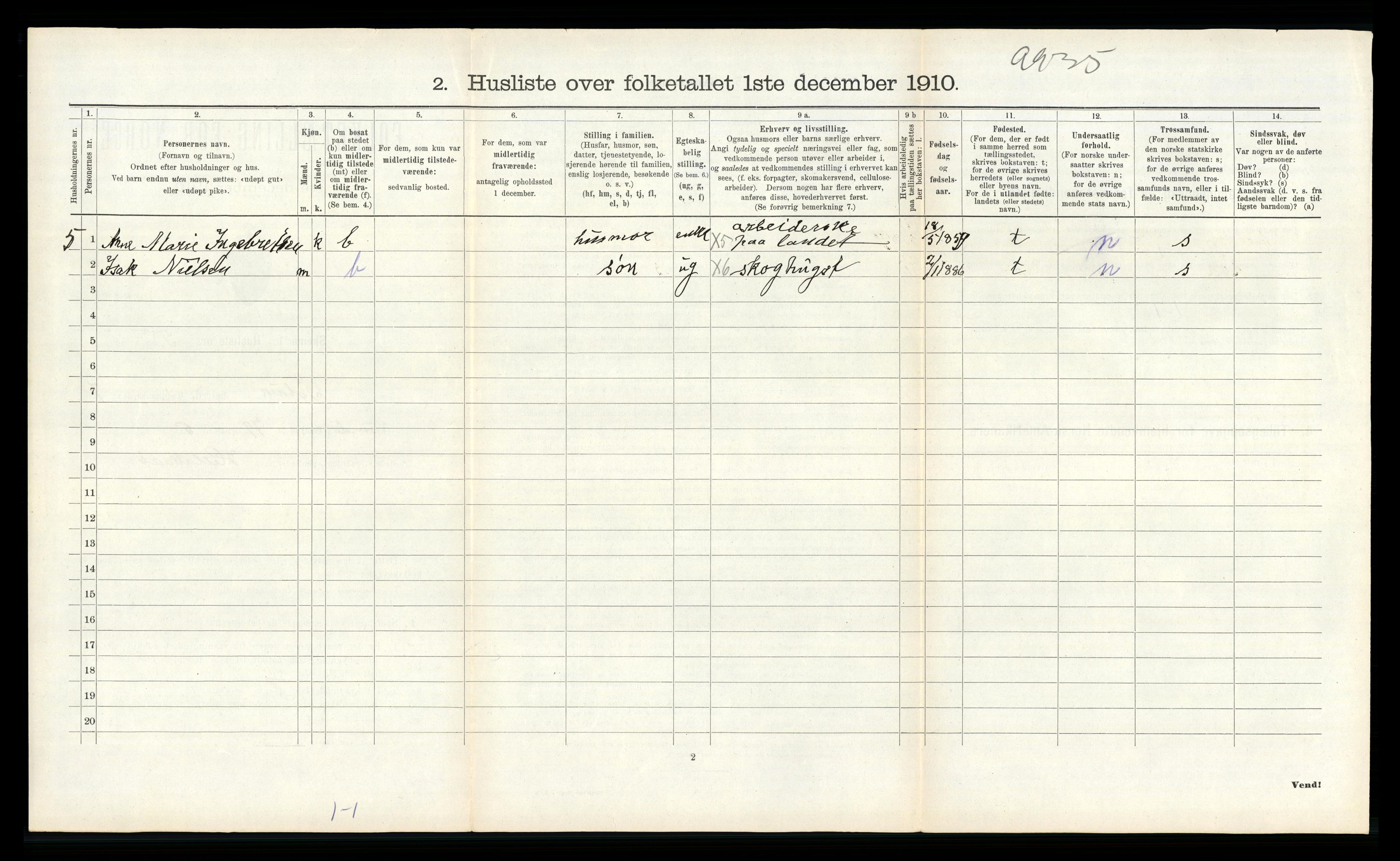 RA, 1910 census for Solum, 1910, p. 2222