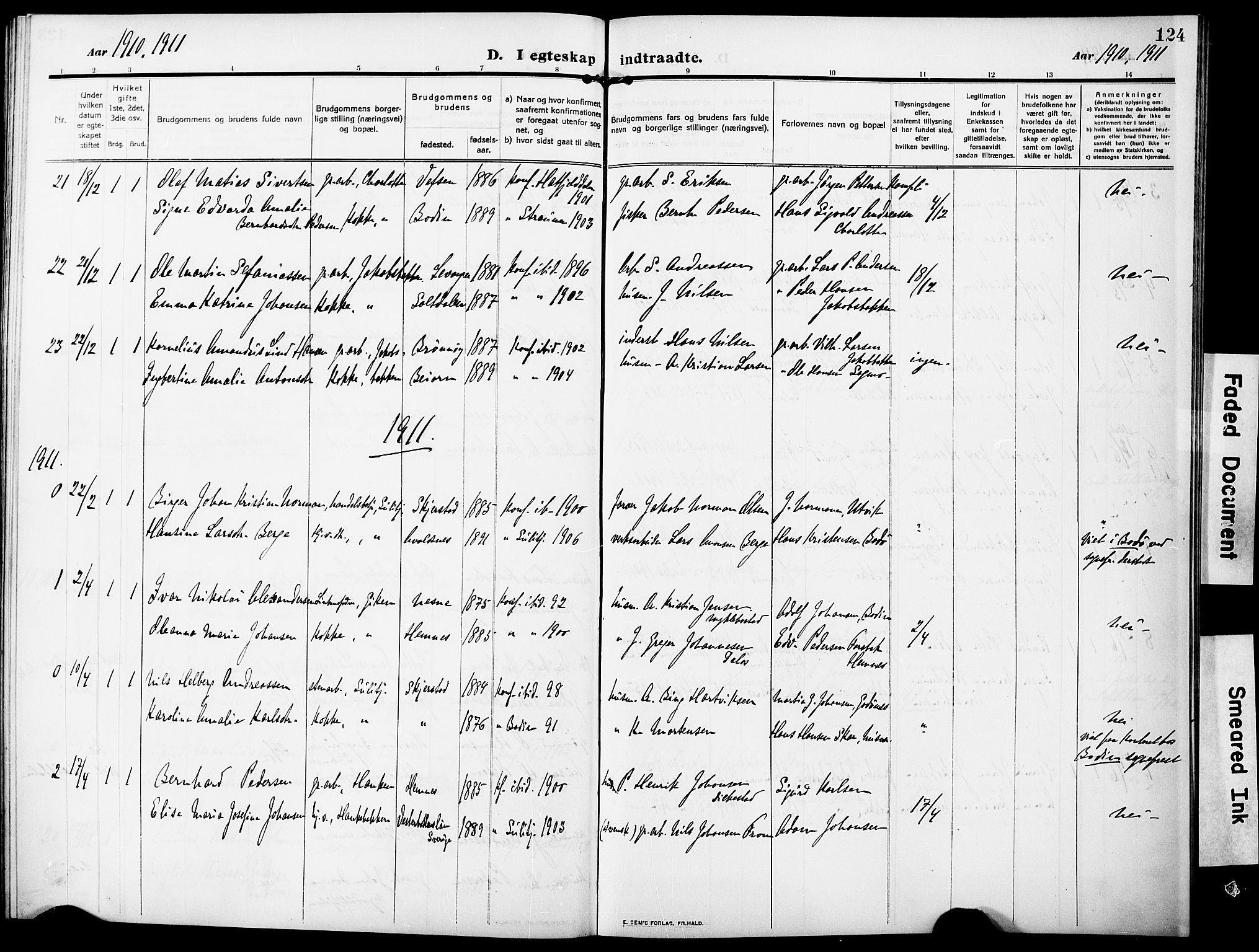 Ministerialprotokoller, klokkerbøker og fødselsregistre - Nordland, AV/SAT-A-1459/850/L0710: Parish register (official) no. 850A02, 1910-1920, p. 124