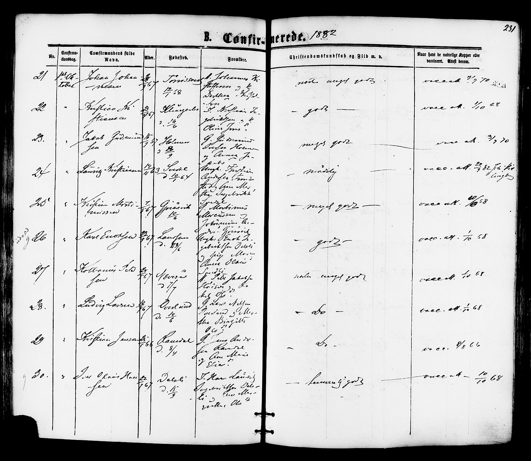 Ministerialprotokoller, klokkerbøker og fødselsregistre - Nord-Trøndelag, SAT/A-1458/701/L0009: Parish register (official) no. 701A09 /1, 1864-1882, p. 231