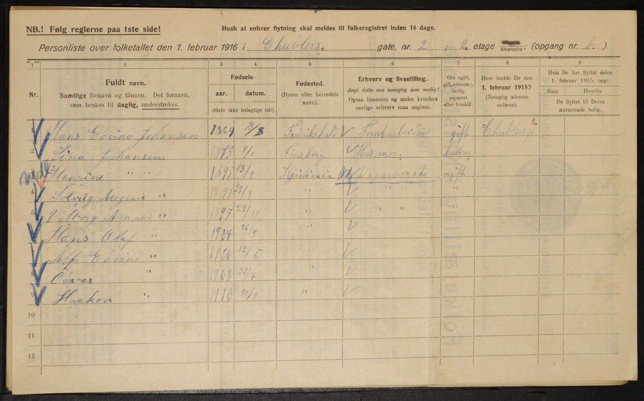 OBA, Municipal Census 1916 for Kristiania, 1916, p. 95123