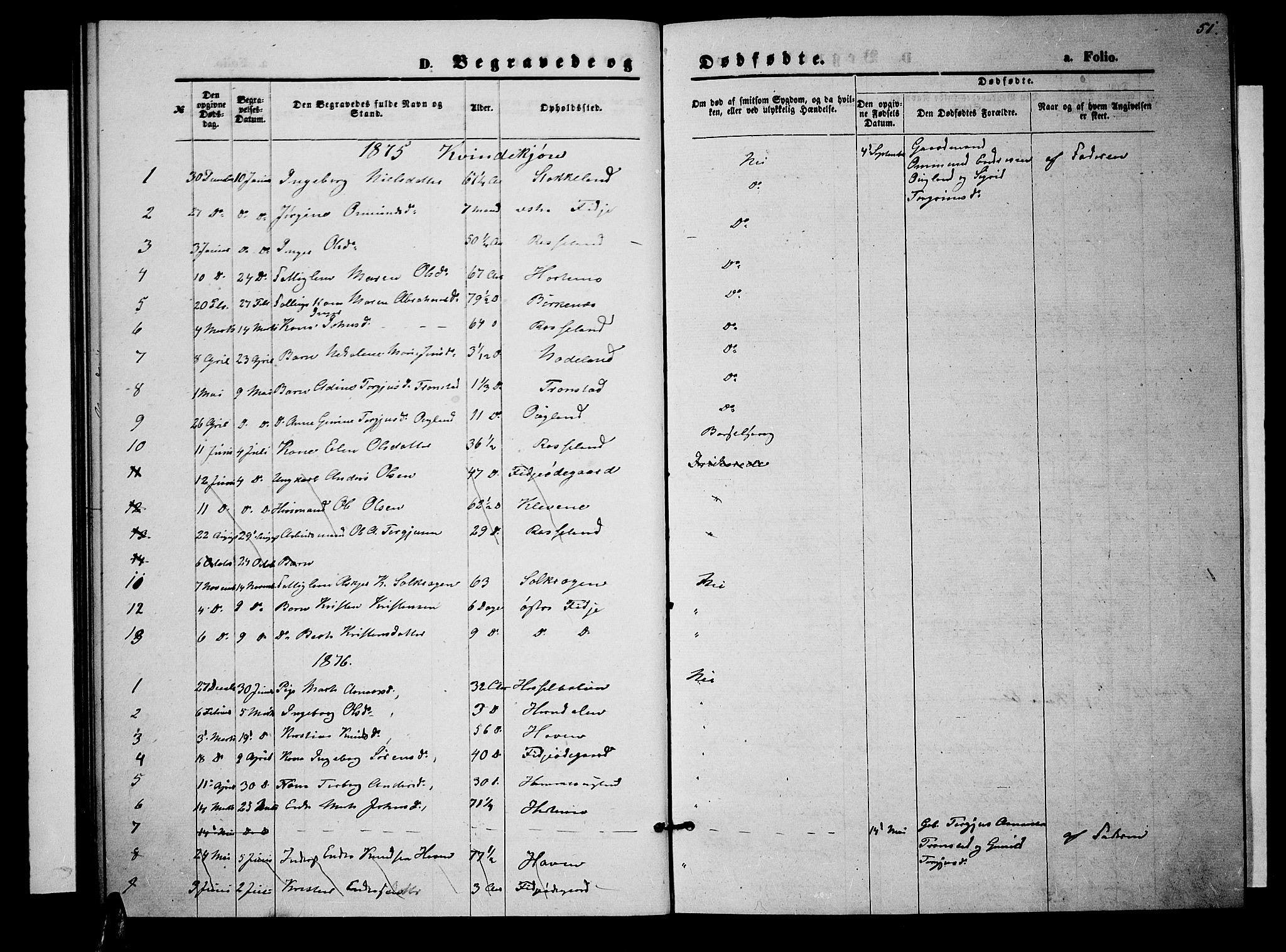 Søgne sokneprestkontor, SAK/1111-0037/F/Fb/Fba/L0003: Parish register (copy) no. B 3, 1874-1887, p. 51