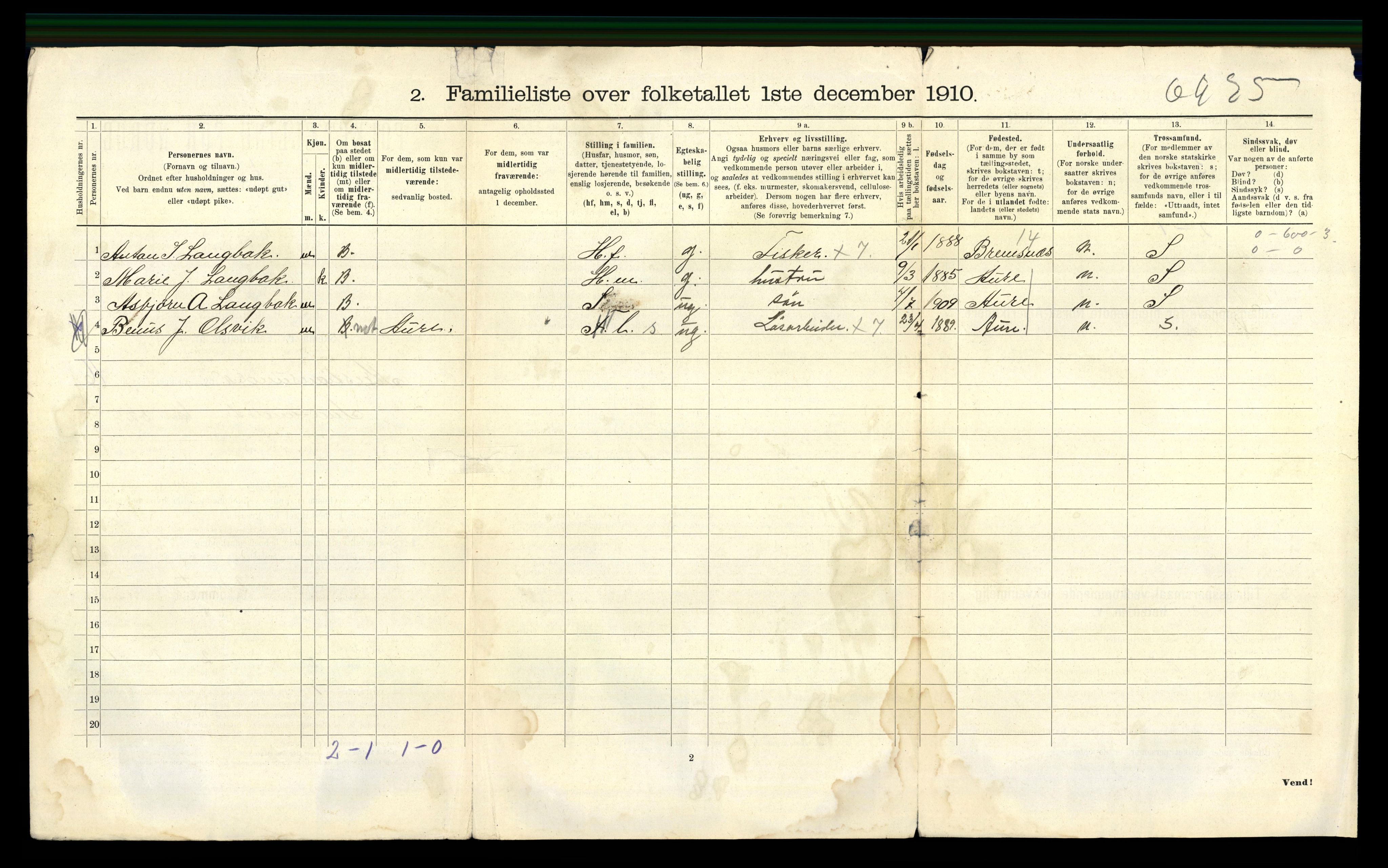 RA, 1910 census for Kristiansund, 1910, p. 5890