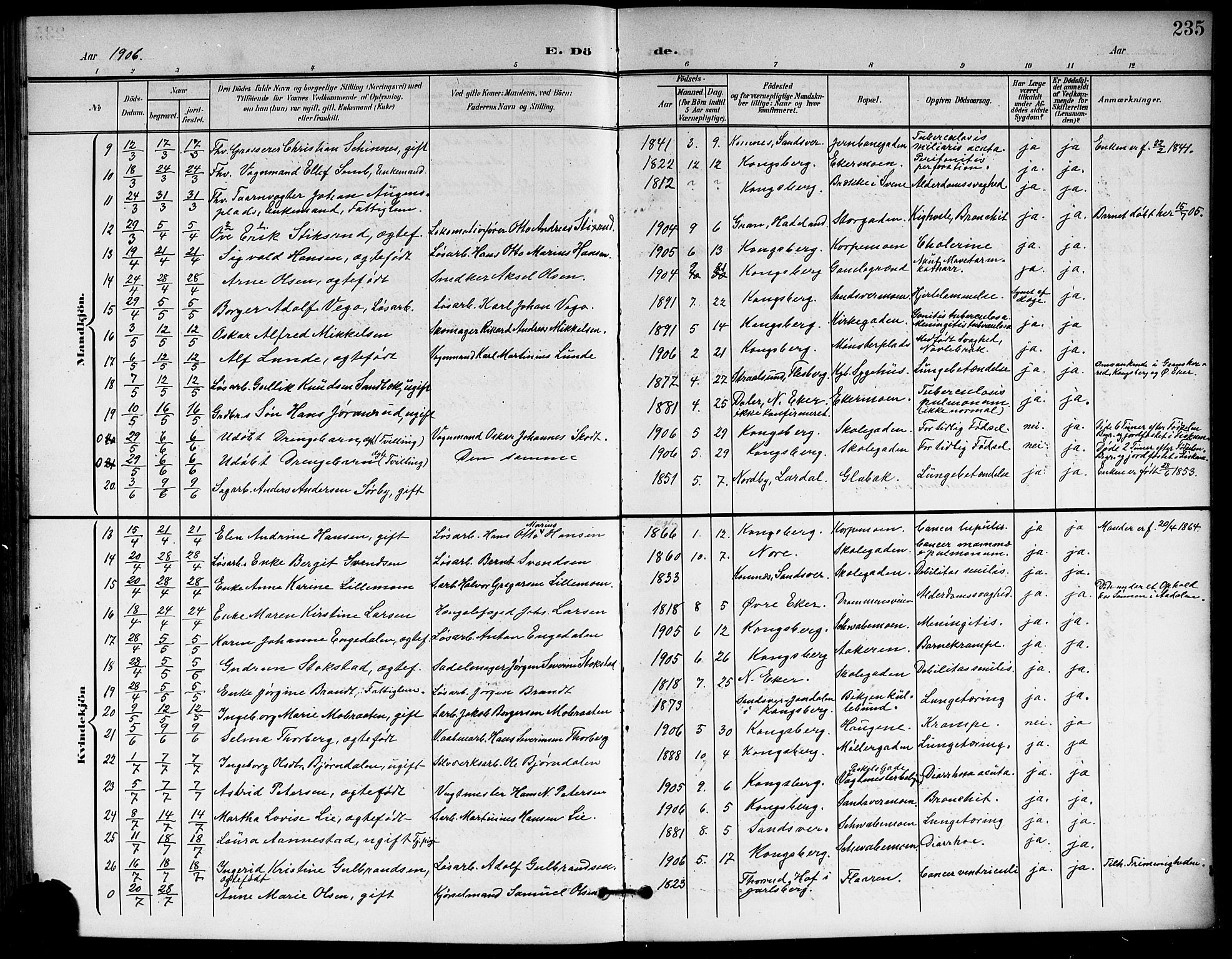 Kongsberg kirkebøker, AV/SAKO-A-22/G/Ga/L0007: Parish register (copy) no. 7, 1901-1915, p. 235