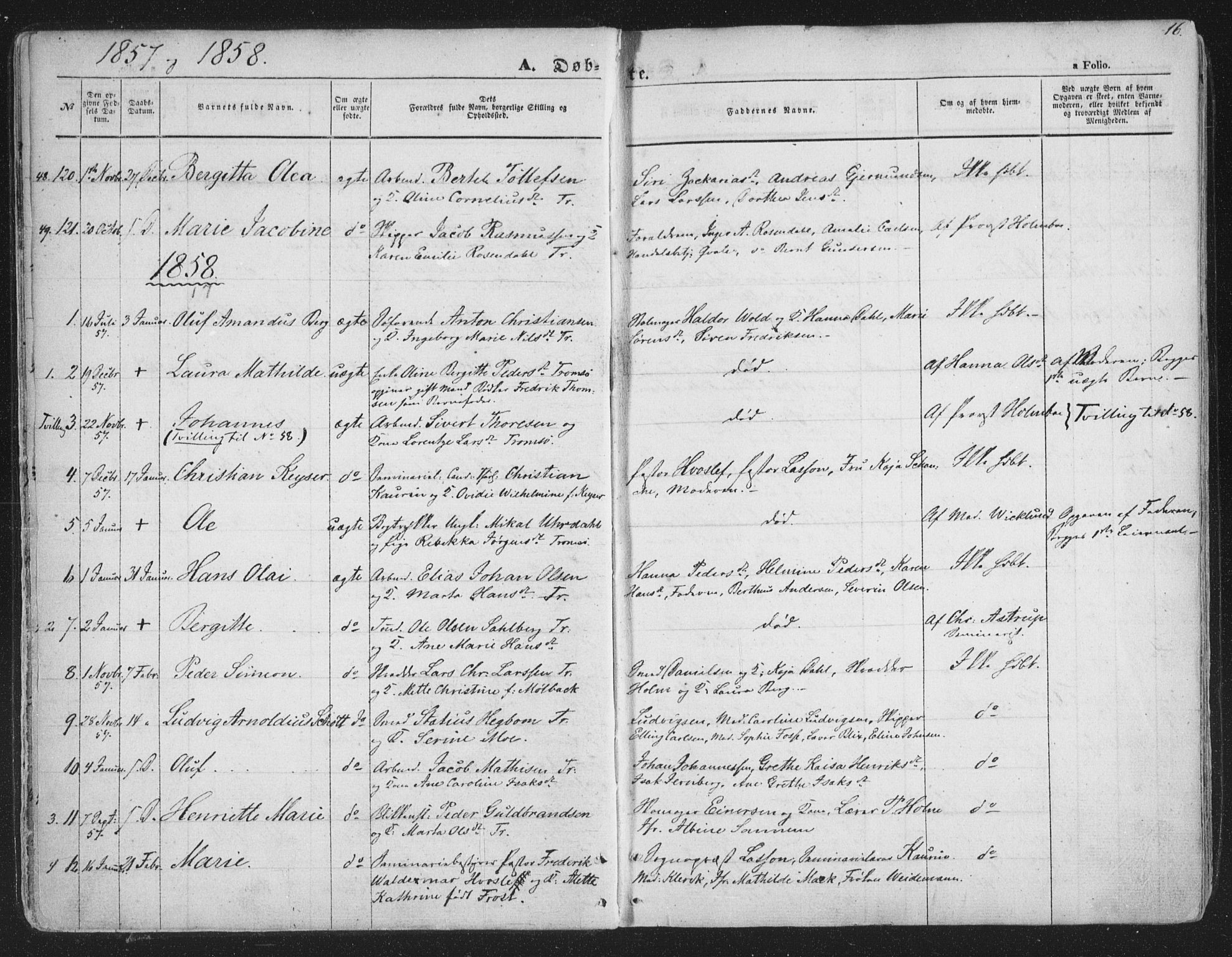 Tromsø sokneprestkontor/stiftsprosti/domprosti, SATØ/S-1343/G/Ga/L0011kirke: Parish register (official) no. 11, 1856-1865, p. 16