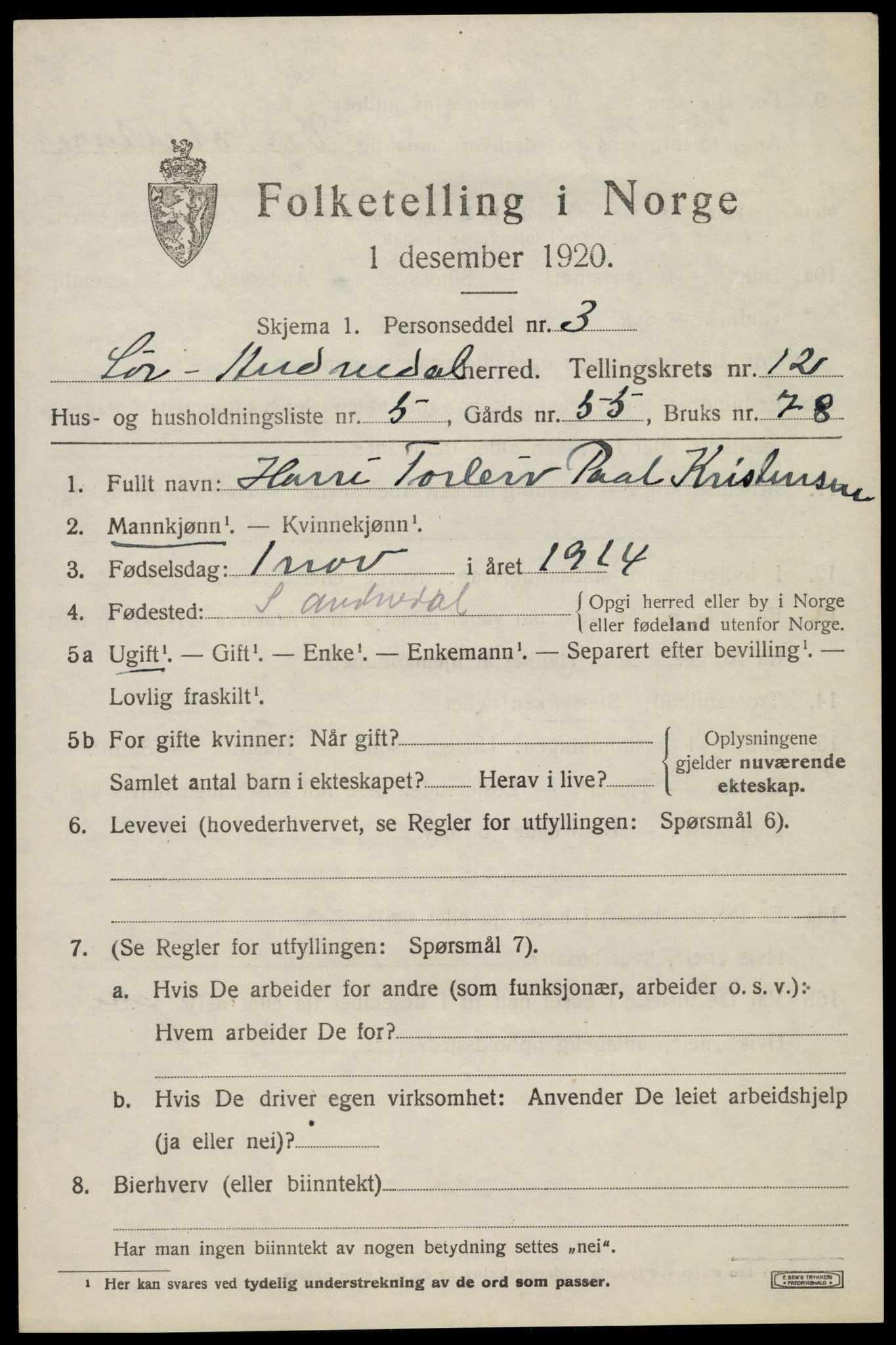 SAK, 1920 census for Sør-Audnedal, 1920, p. 4553