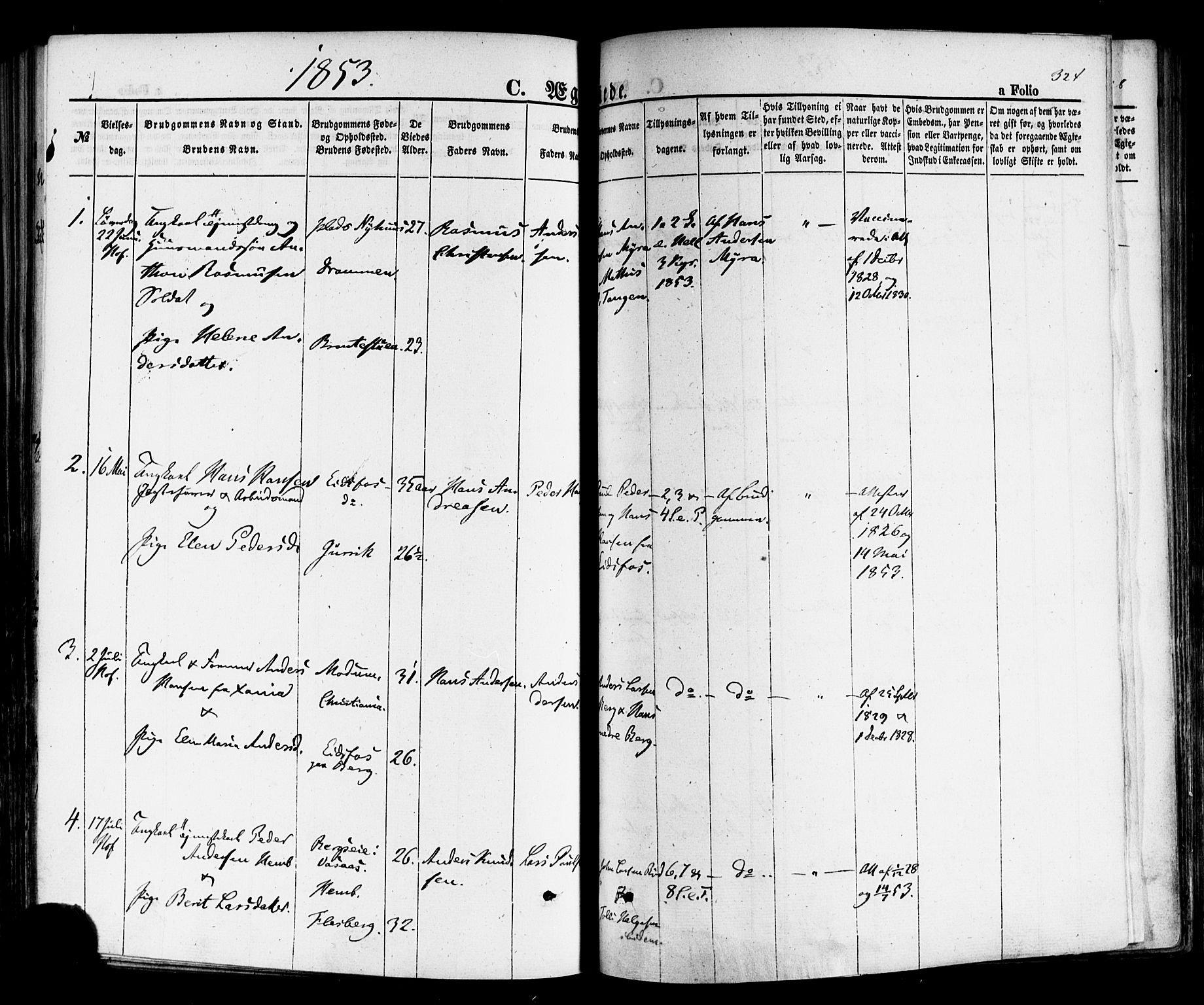 Hof kirkebøker, AV/SAKO-A-64/F/Fa/L0006: Parish register (official) no. I 6, 1851-1877, p. 324