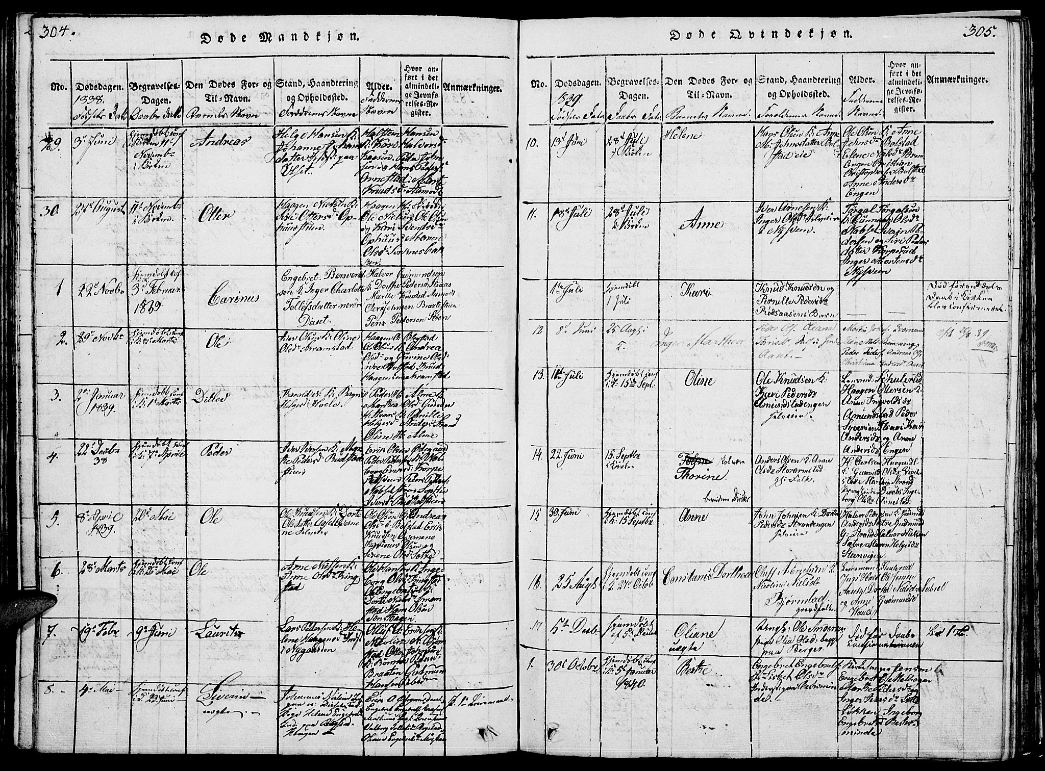 Åmot prestekontor, Hedmark, AV/SAH-PREST-056/H/Ha/Hab/L0001: Parish register (copy) no. 1, 1815-1847, p. 304-305