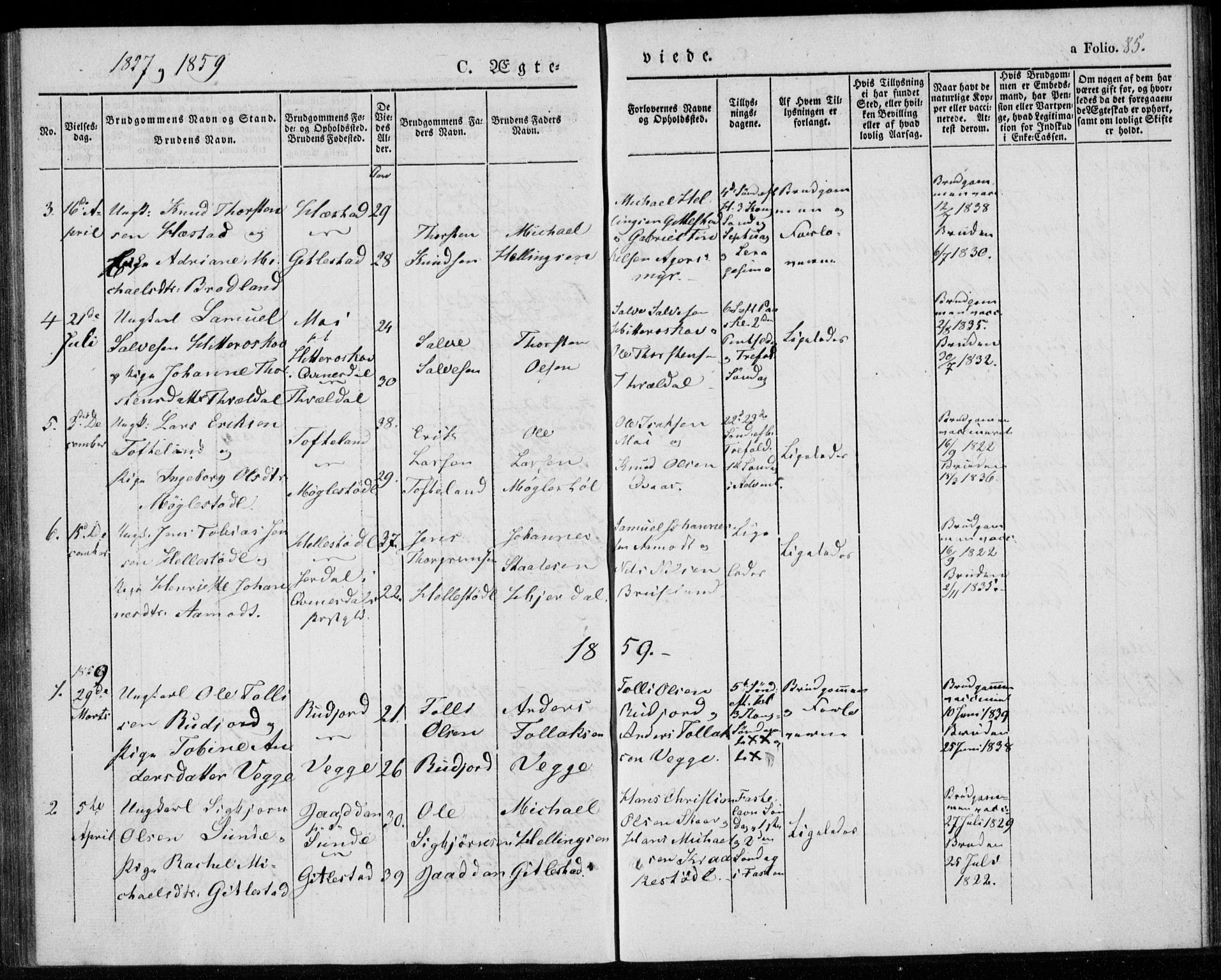 Lyngdal sokneprestkontor, AV/SAK-1111-0029/F/Fa/Fab/L0001: Parish register (official) no. A 1, 1838-1860, p. 85