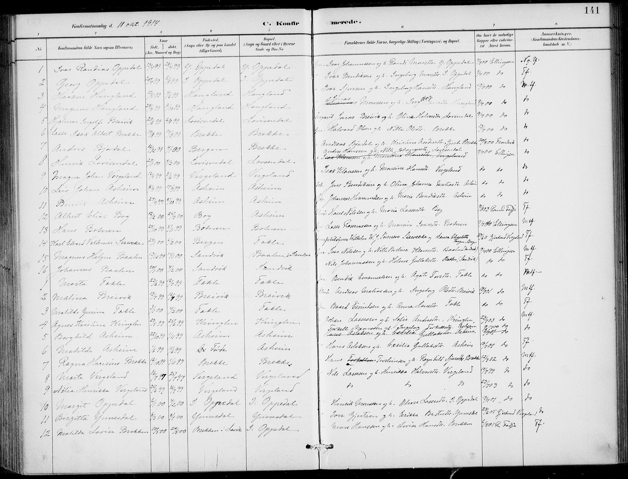 Gulen sokneprestembete, AV/SAB-A-80201/H/Haa/Haac/L0002: Parish register (official) no. C  2, 1882-1914, p. 141