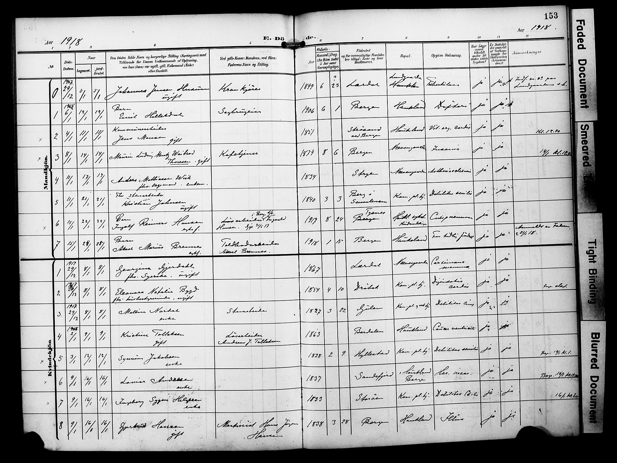 Bergen kommunale pleiehjem - stiftelsespresten, SAB/A-100281: Parish register (official) no. A 6, 1908-1920, p. 153