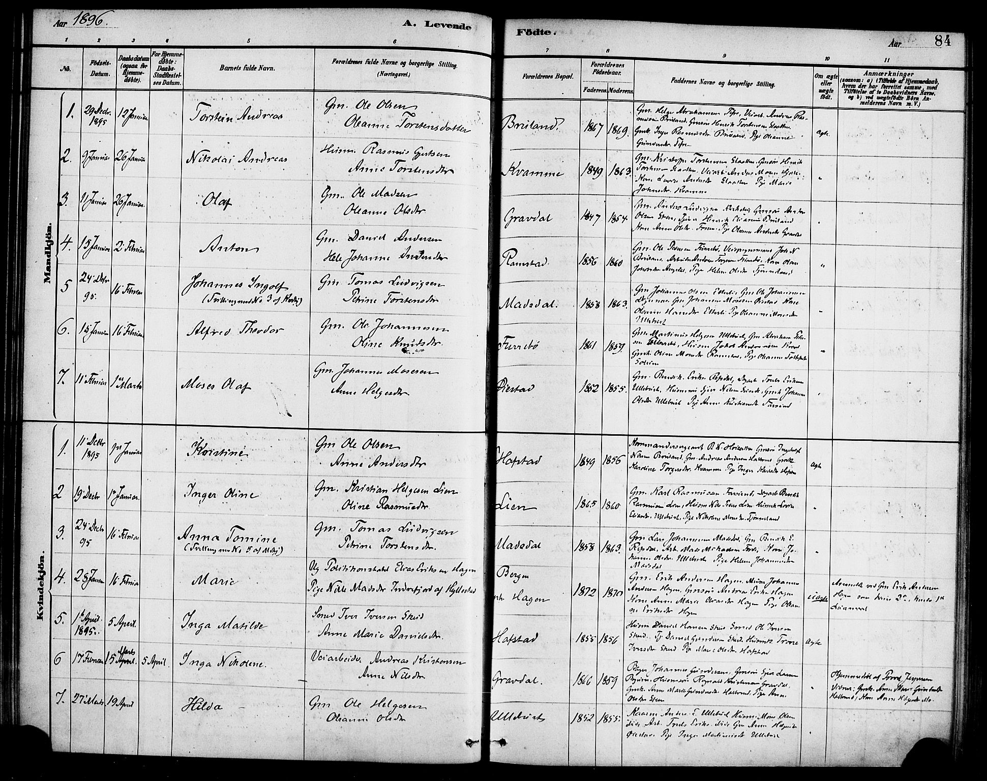 Førde sokneprestembete, SAB/A-79901/H/Haa/Haab/L0001: Parish register (official) no. B 1, 1880-1898, p. 84