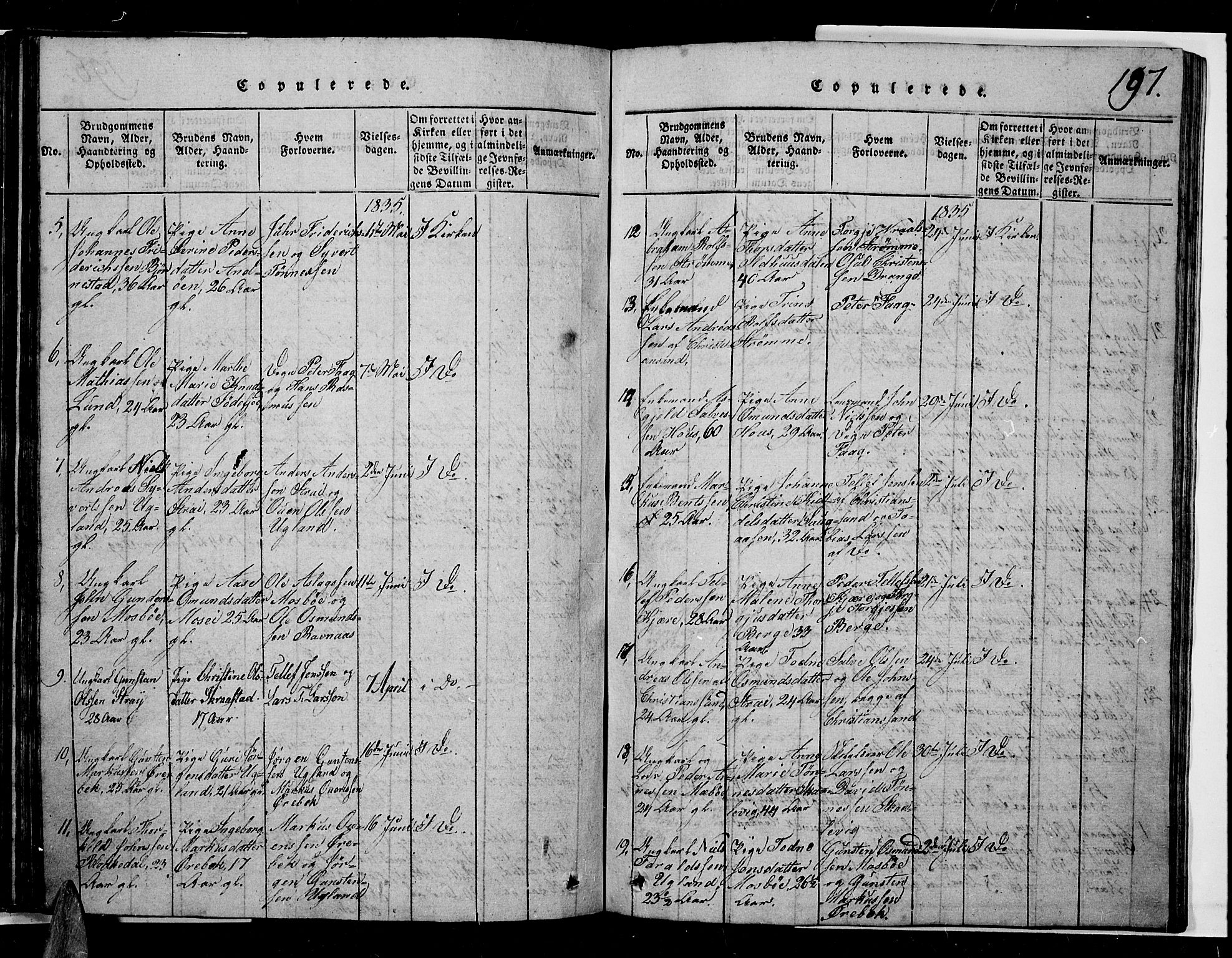 Oddernes sokneprestkontor, AV/SAK-1111-0033/F/Fb/Fba/L0003: Parish register (copy) no. B 3, 1820-1838, p. 197