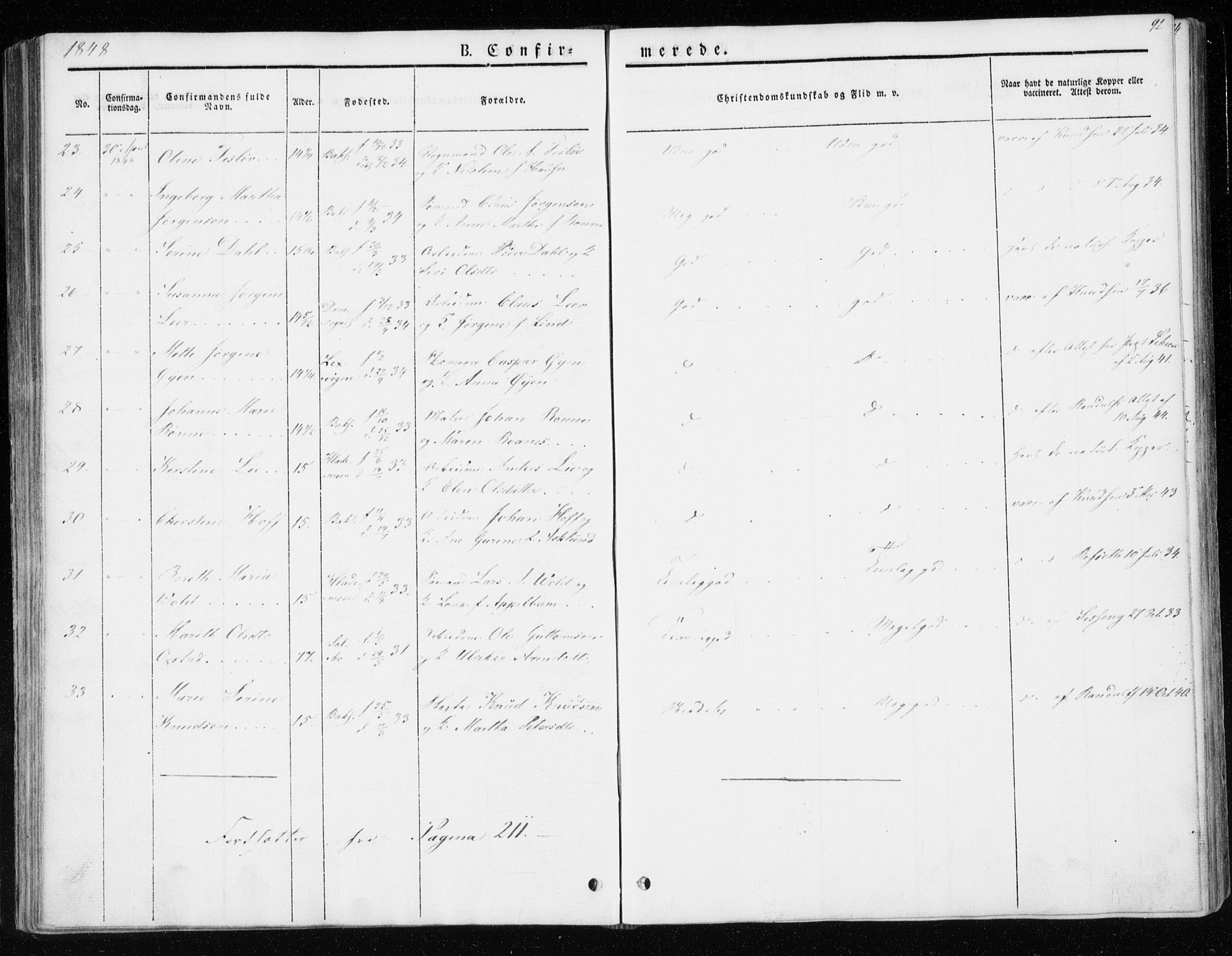 Ministerialprotokoller, klokkerbøker og fødselsregistre - Sør-Trøndelag, AV/SAT-A-1456/604/L0183: Parish register (official) no. 604A04, 1841-1850, p. 92