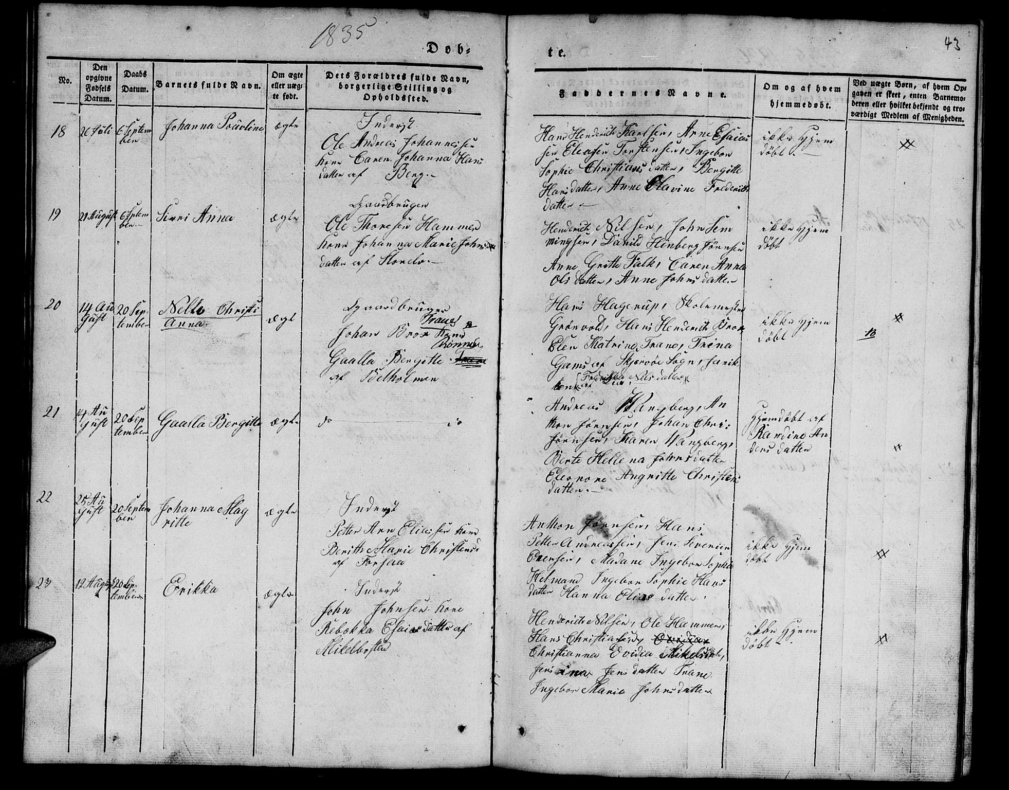 Tranøy sokneprestkontor, AV/SATØ-S-1313/I/Ia/Iab/L0010klokker: Parish register (copy) no. 10, 1835-1844, p. 43