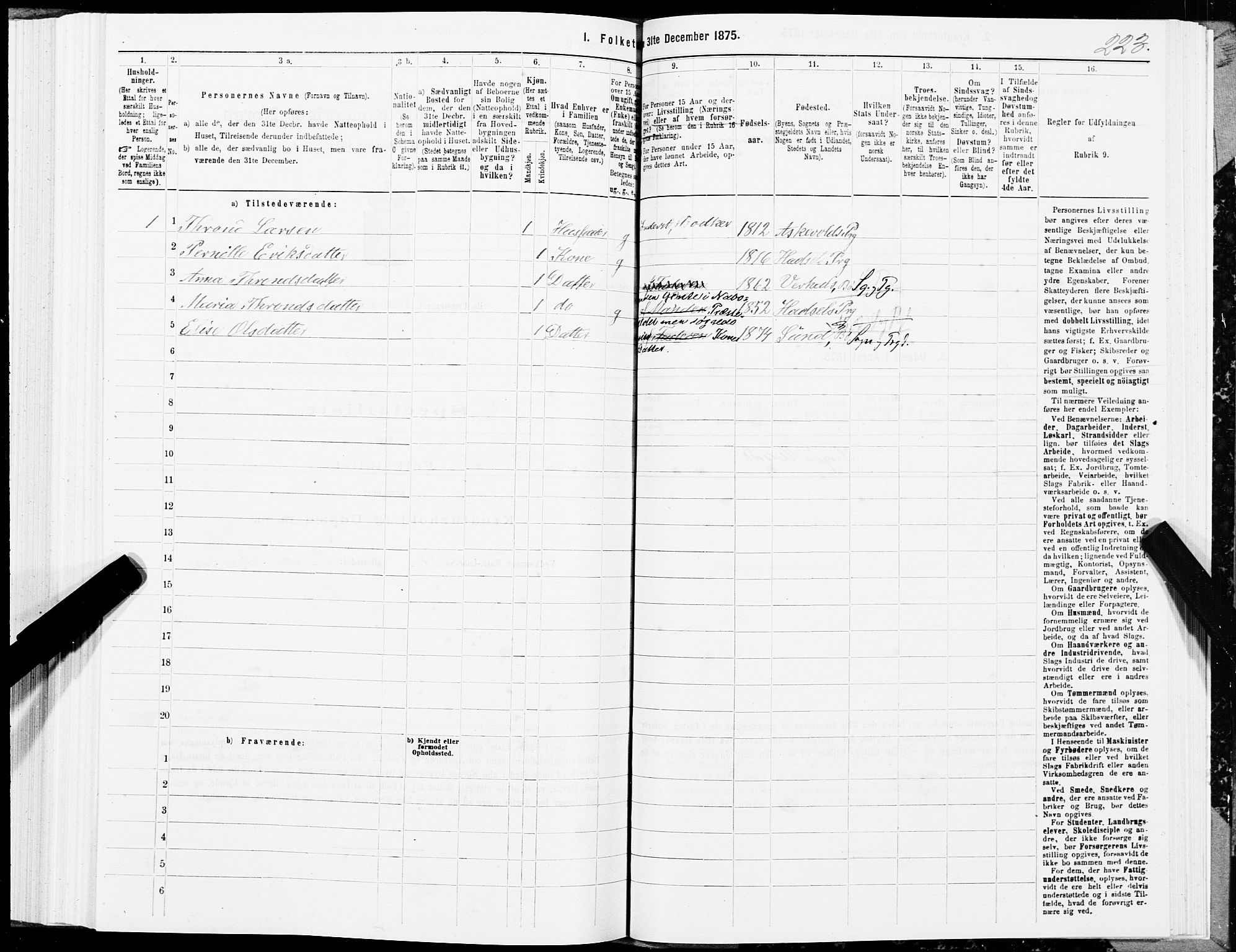 SAT, 1875 census for 1867P Bø, 1875, p. 1223