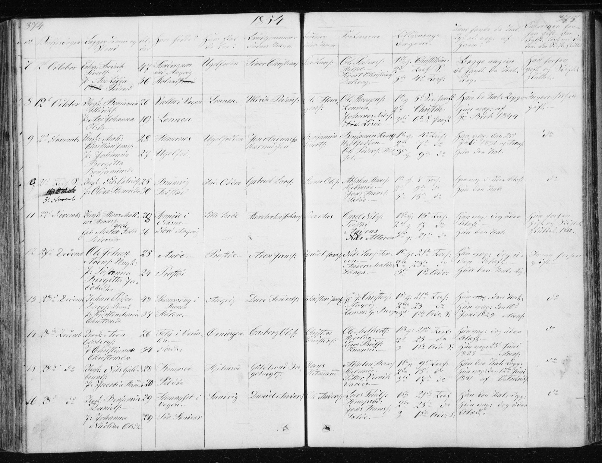 Ministerialprotokoller, klokkerbøker og fødselsregistre - Nordland, SAT/A-1459/834/L0511: Parish register (copy) no. 834C02, 1848-1862, p. 374-375