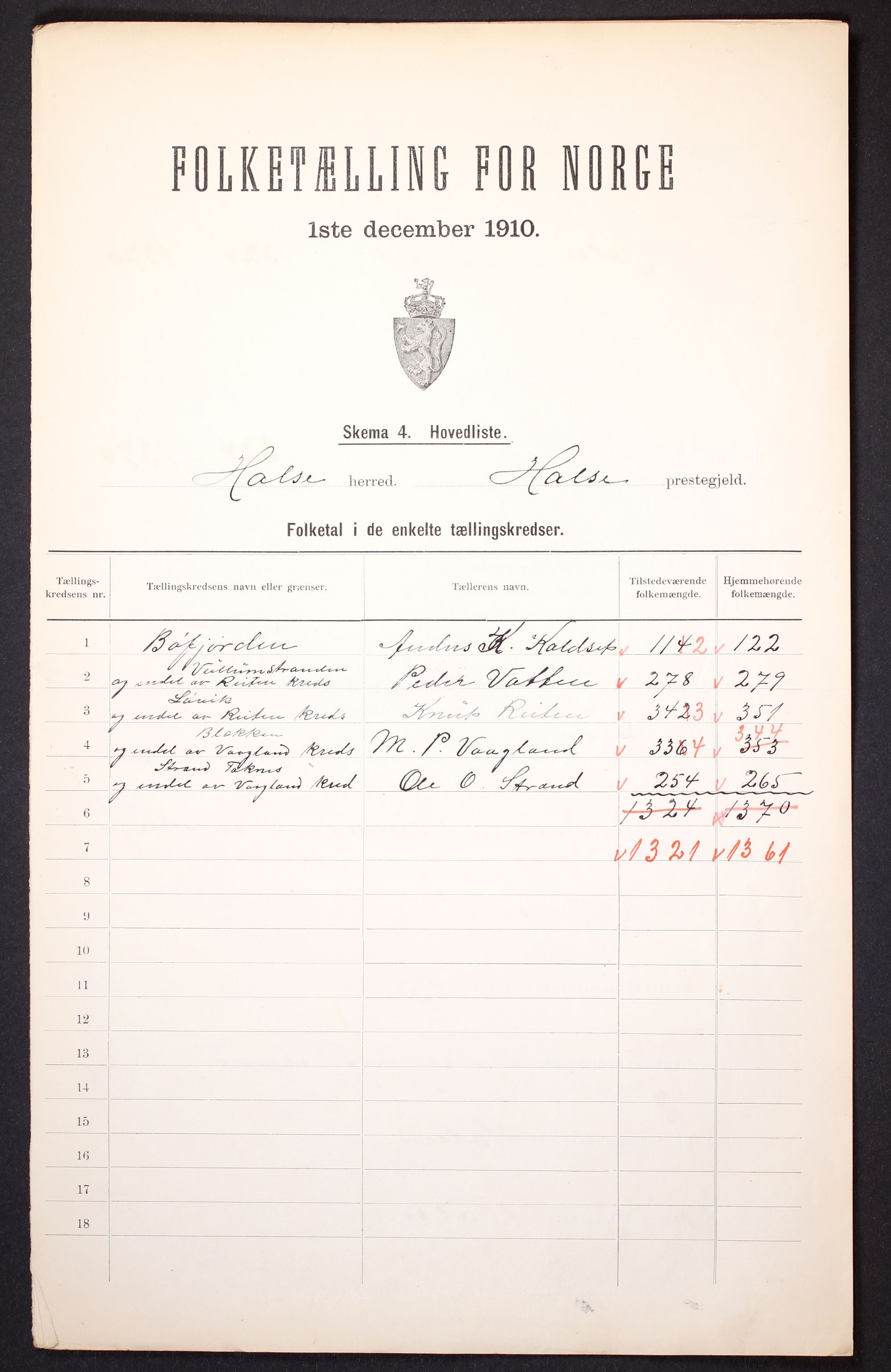 RA, 1910 census for Halsa, 1910, p. 2