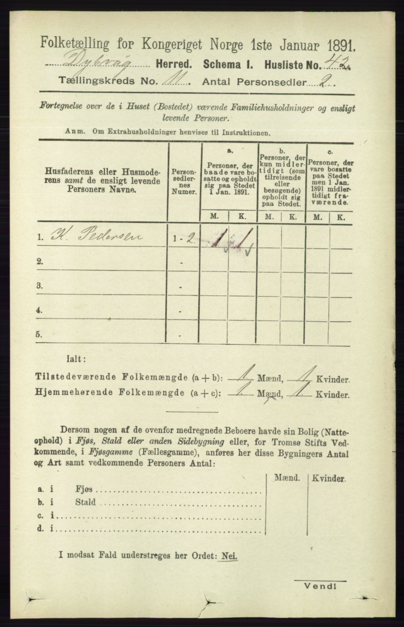 RA, 1891 census for 0915 Dypvåg, 1891, p. 4284