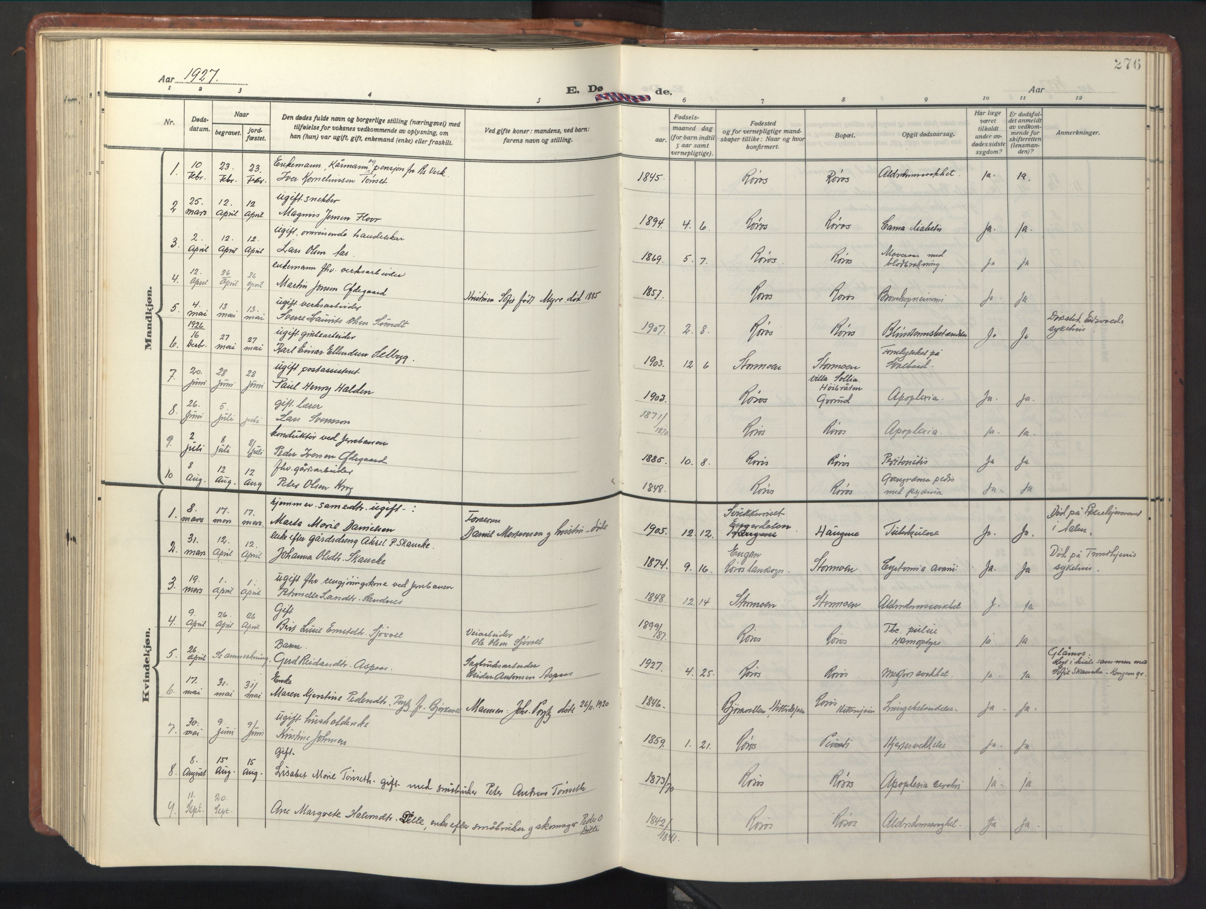 Ministerialprotokoller, klokkerbøker og fødselsregistre - Sør-Trøndelag, SAT/A-1456/681/L0943: Parish register (copy) no. 681C07, 1926-1954, p. 276