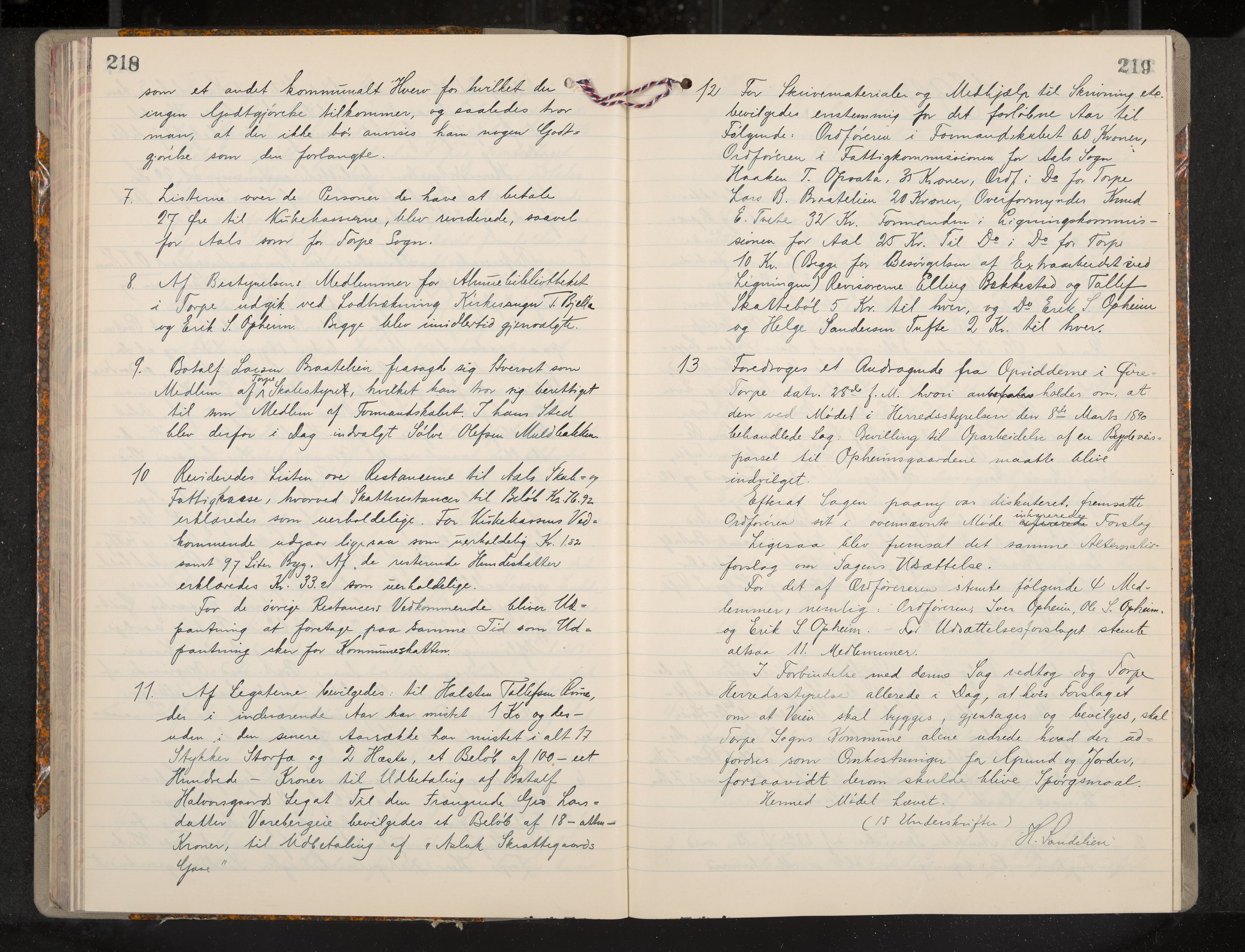 Ål formannskap og sentraladministrasjon, IKAK/0619021/A/Aa/L0004: Utskrift av møtebok, 1881-1901, p. 218-219