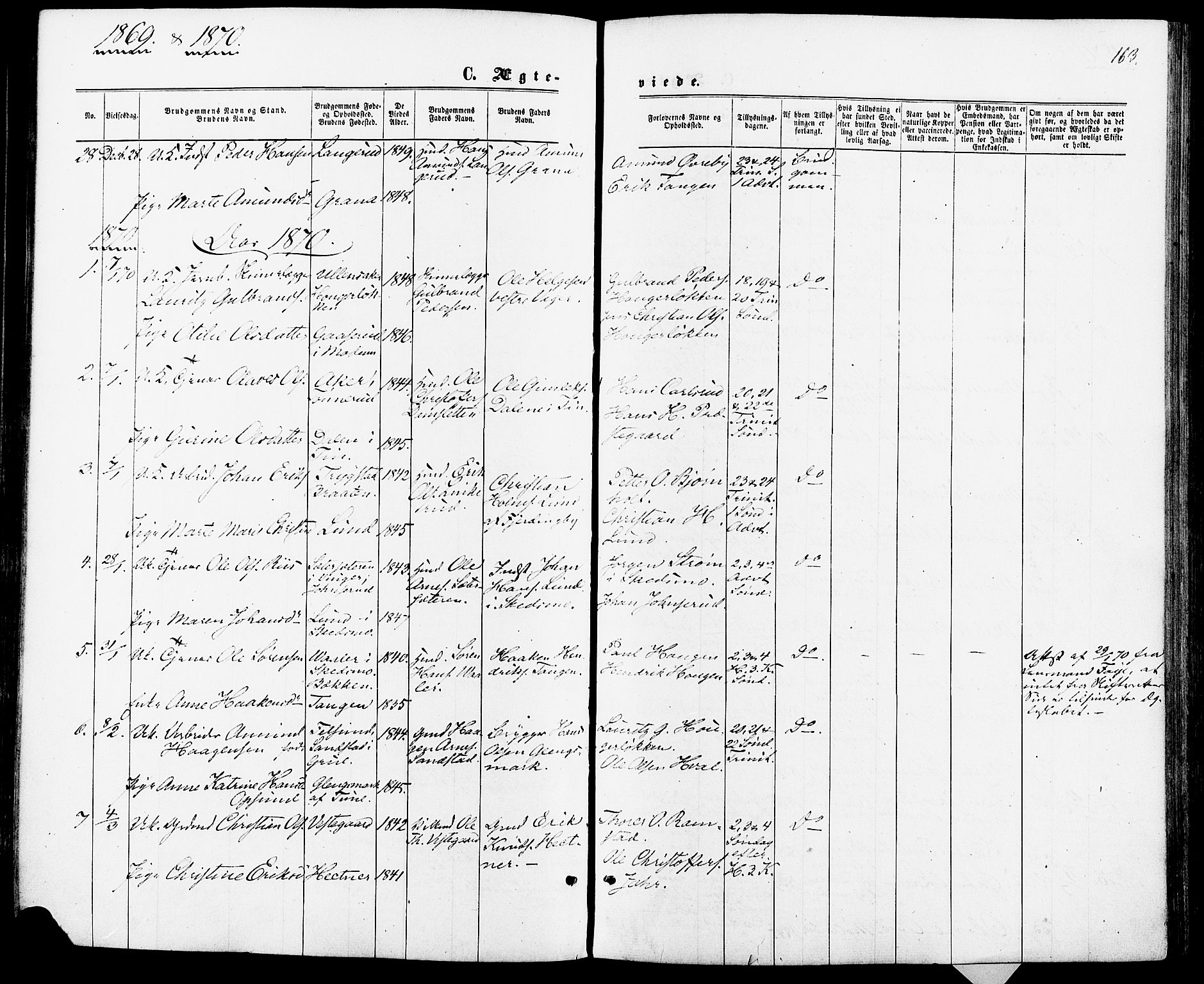Fet prestekontor Kirkebøker, SAO/A-10370a/F/Fa/L0013: Parish register (official) no. I 13, 1867-1877, p. 163