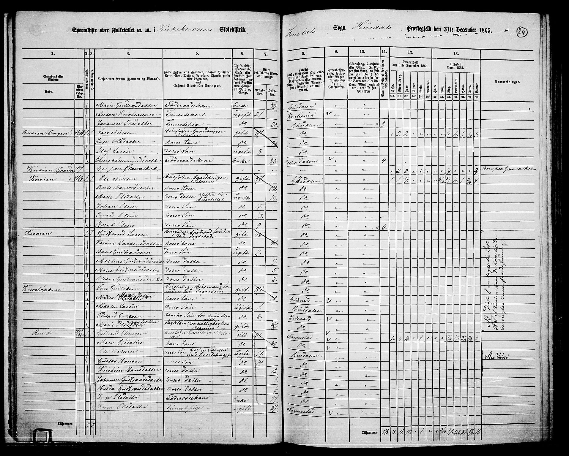 RA, 1865 census for Hurdal, 1865, p. 21