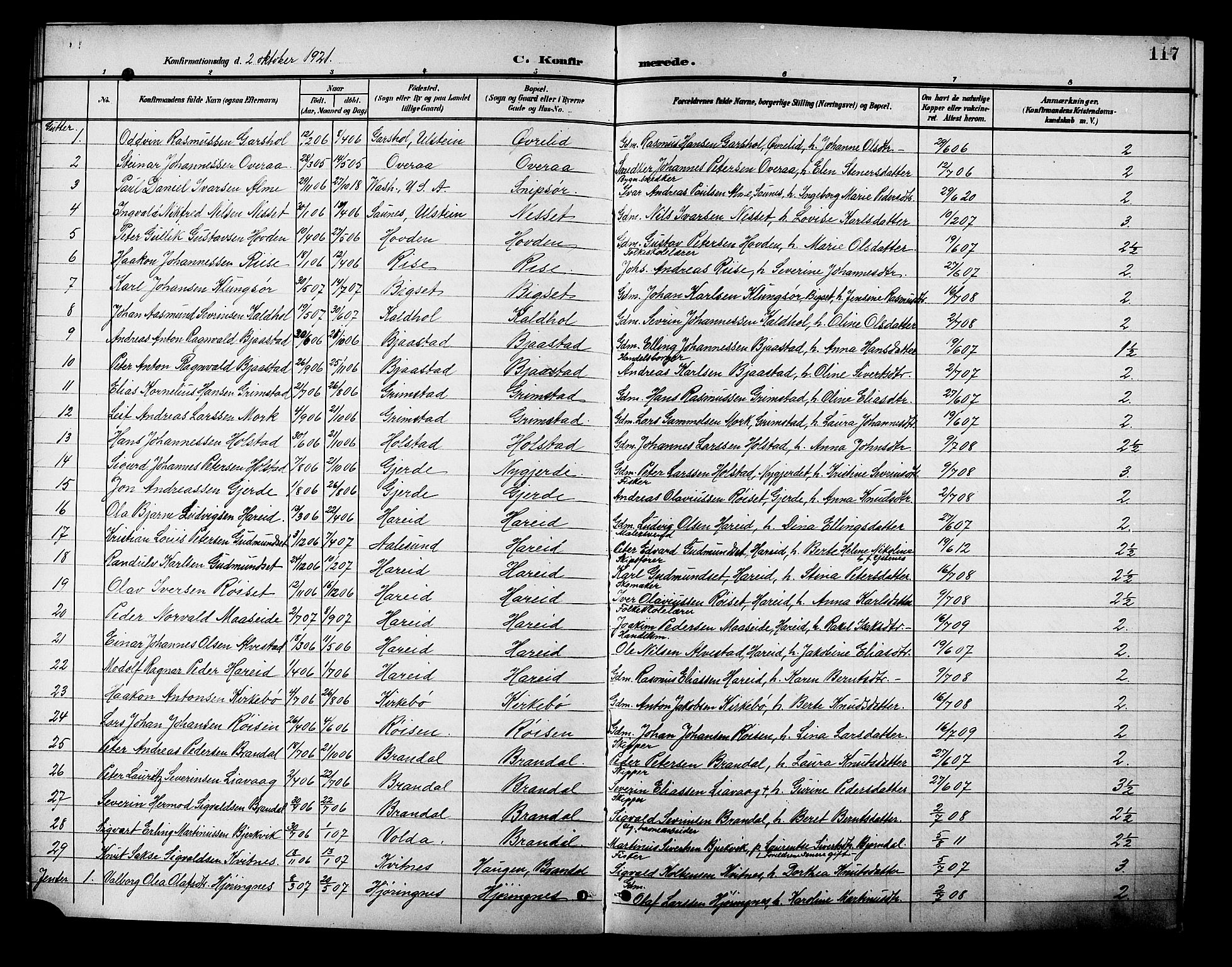 Ministerialprotokoller, klokkerbøker og fødselsregistre - Møre og Romsdal, AV/SAT-A-1454/510/L0126: Parish register (copy) no. 510C03, 1900-1922, p. 117