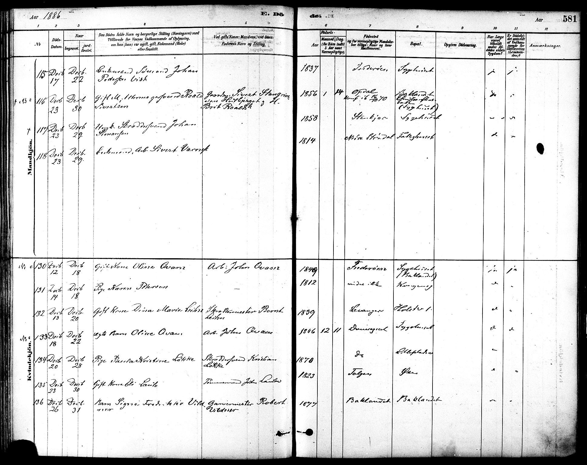 Ministerialprotokoller, klokkerbøker og fødselsregistre - Sør-Trøndelag, AV/SAT-A-1456/601/L0058: Parish register (official) no. 601A26, 1877-1891, p. 581