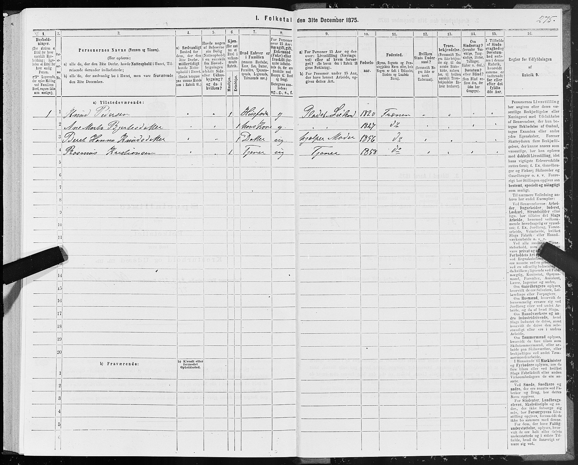 SAT, 1875 census for 1548P Fræna, 1875, p. 1275