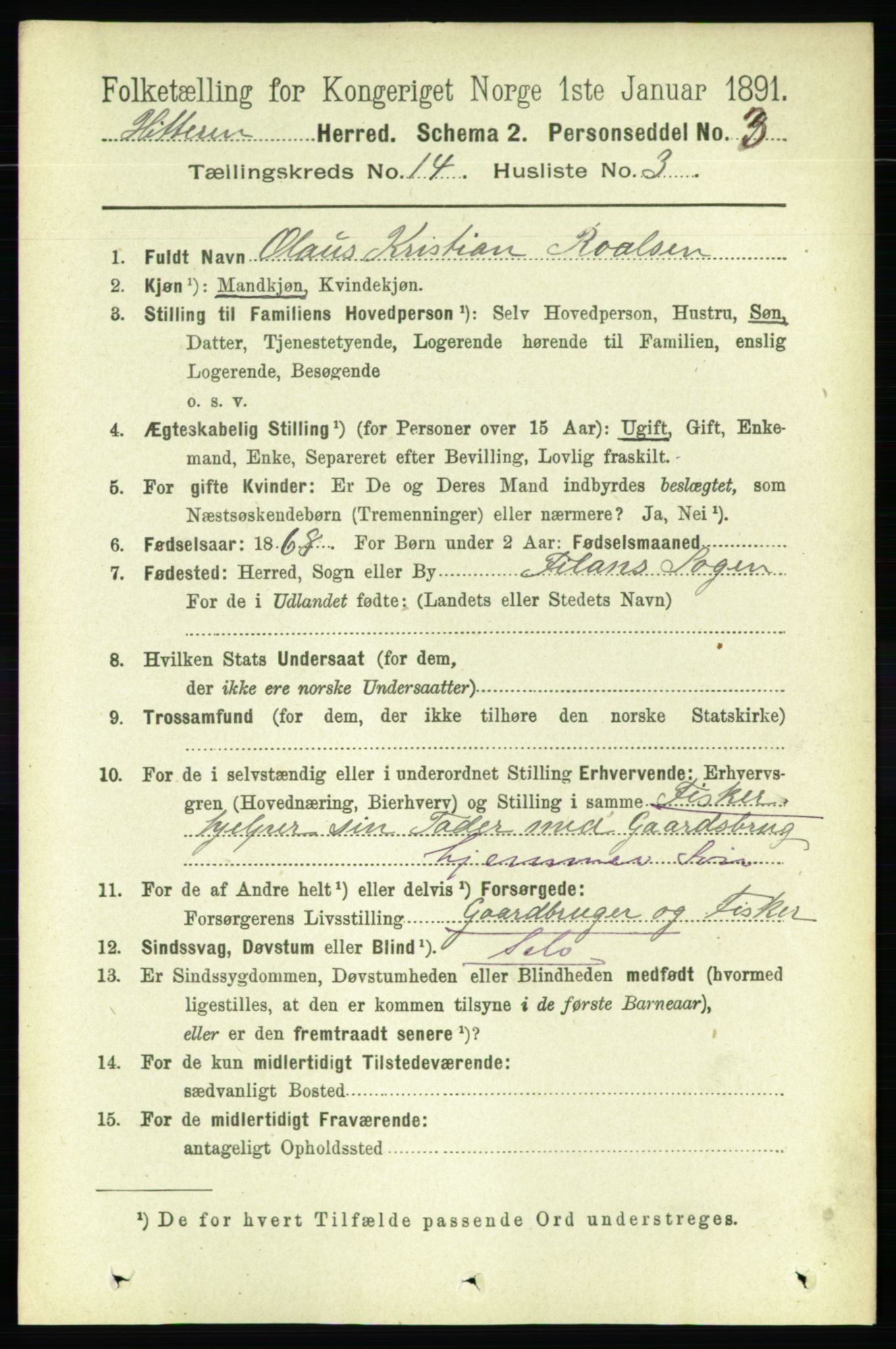 RA, 1891 census for 1617 Hitra, 1891, p. 2988