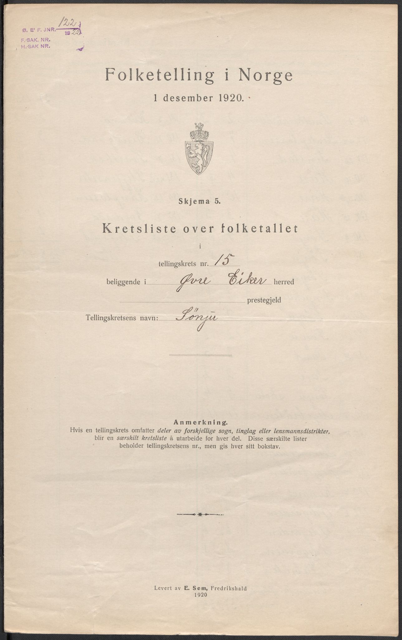 SAKO, 1920 census for Øvre Eiker, 1920, p. 61