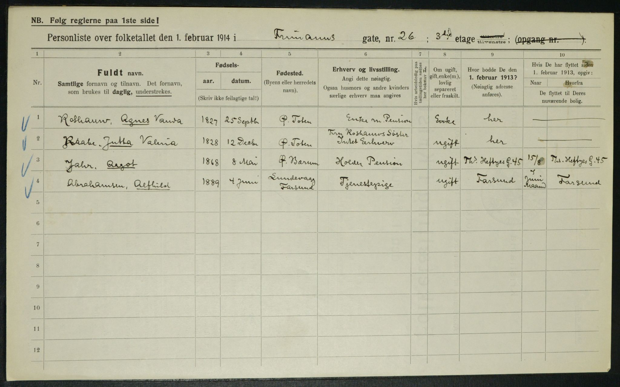 OBA, Municipal Census 1914 for Kristiania, 1914, p. 27233