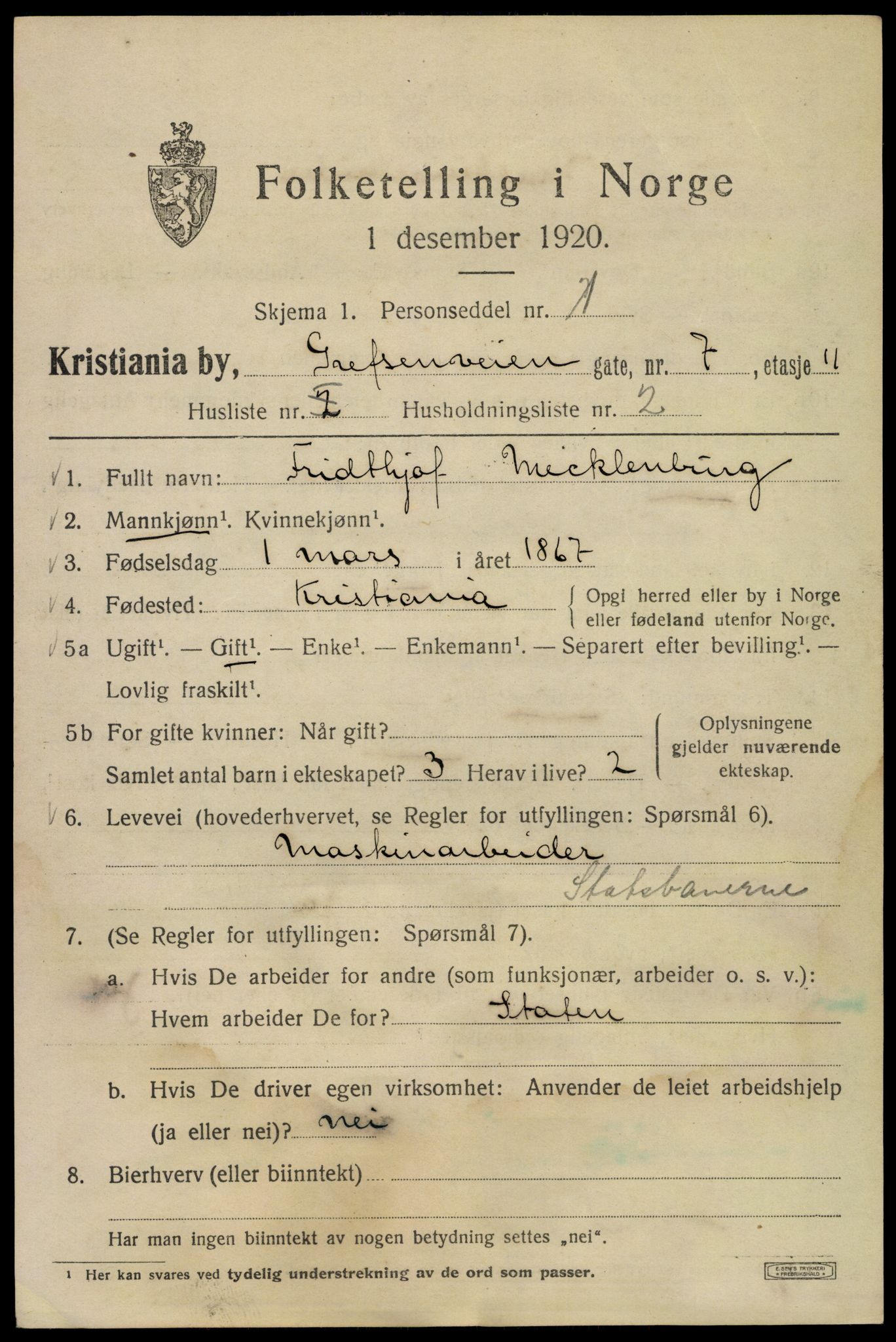 SAO, 1920 census for Kristiania, 1920, p. 250885