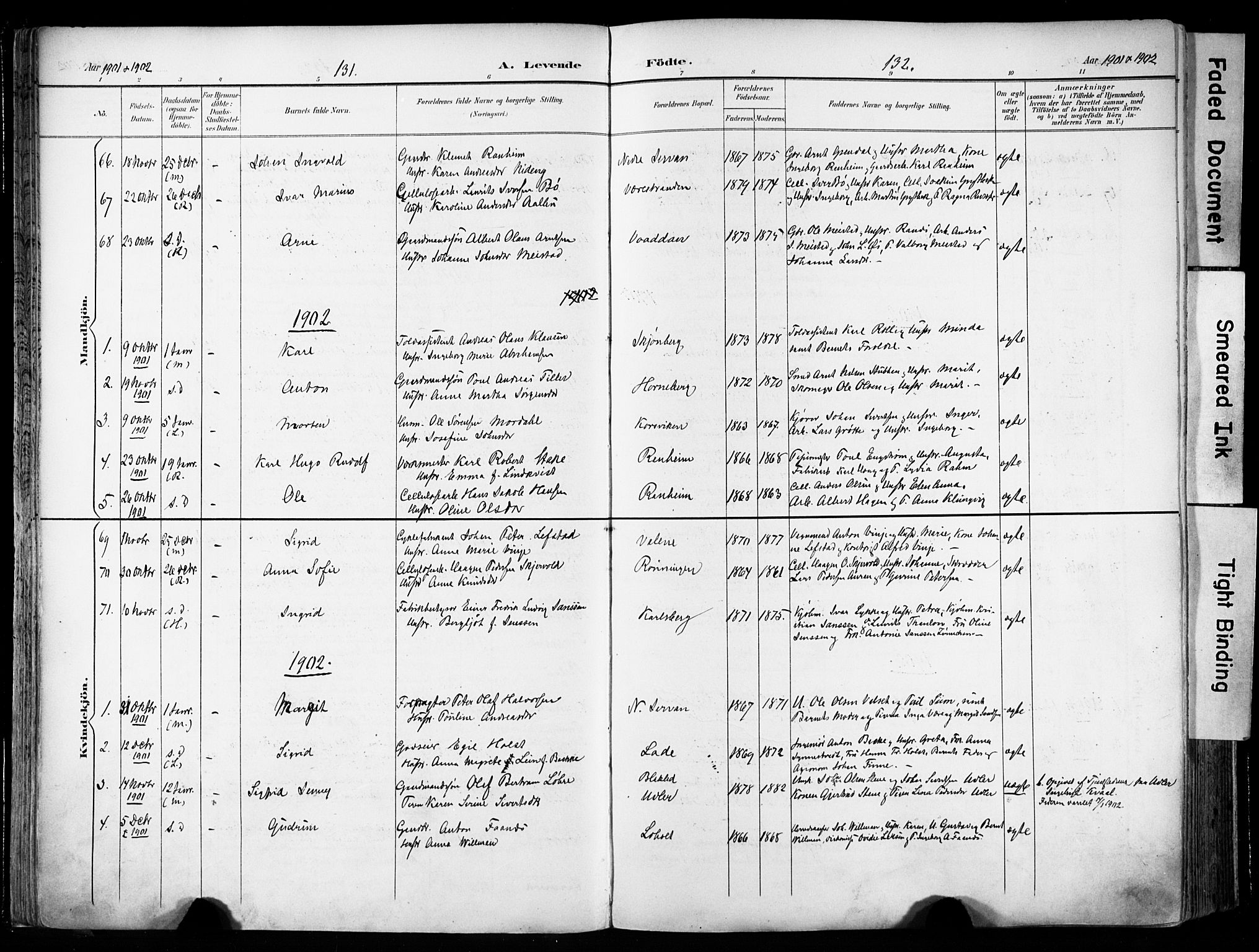 Ministerialprotokoller, klokkerbøker og fødselsregistre - Sør-Trøndelag, AV/SAT-A-1456/606/L0301: Parish register (official) no. 606A16, 1894-1907, p. 131-132