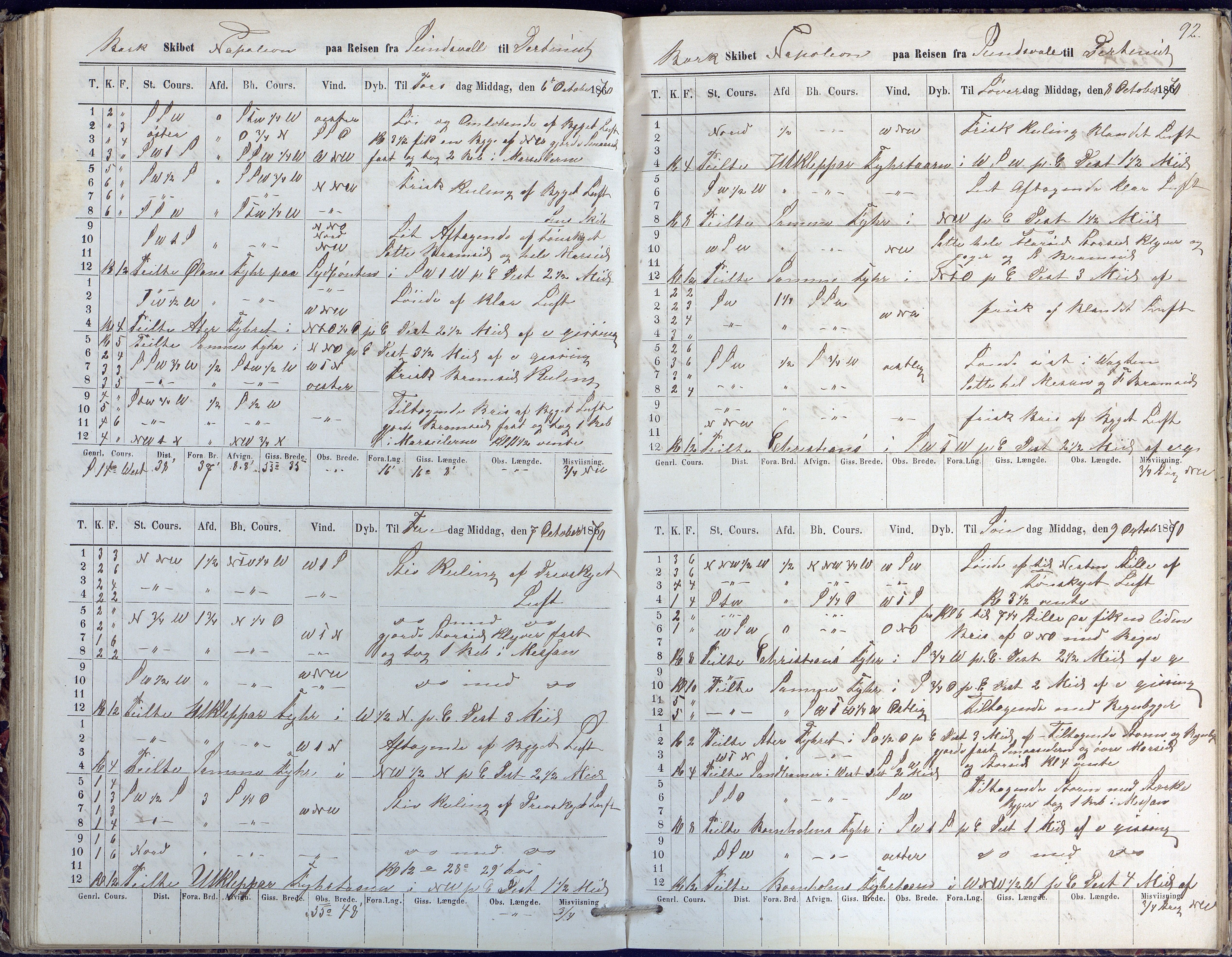 Fartøysarkivet, AAKS/PA-1934/F/L0222: Napoleon (bark), 1849-1871, p. 92