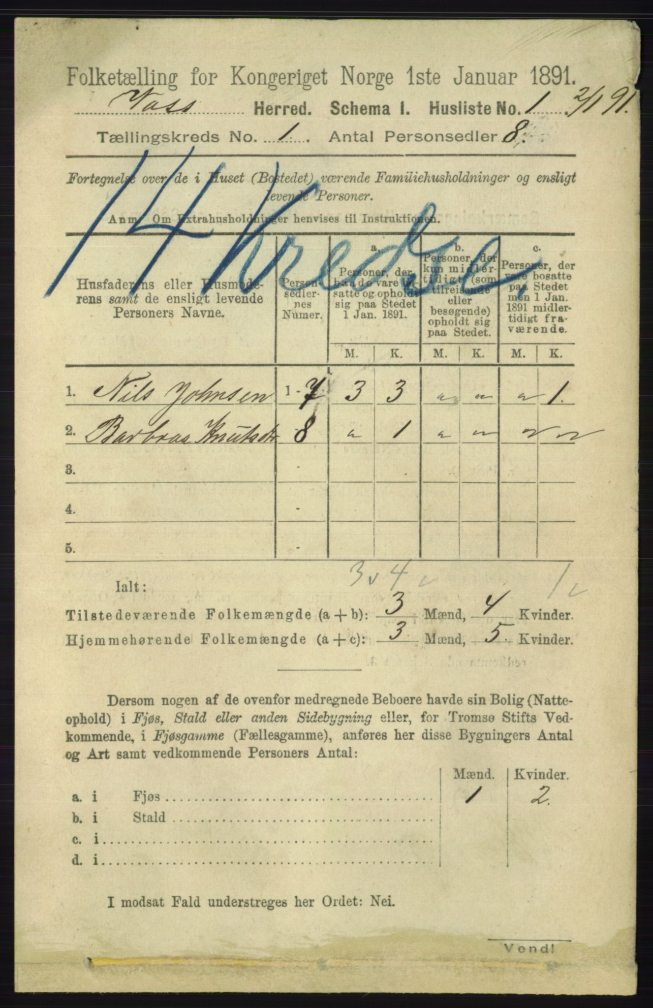 RA, 1891 census for 1235 Voss, 1891, p. 40