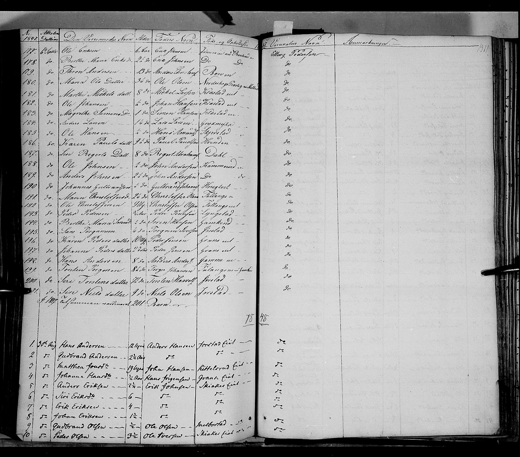 Gran prestekontor, SAH/PREST-112/H/Ha/Haa/L0011: Parish register (official) no. 11, 1842-1856, p. 1310-1311